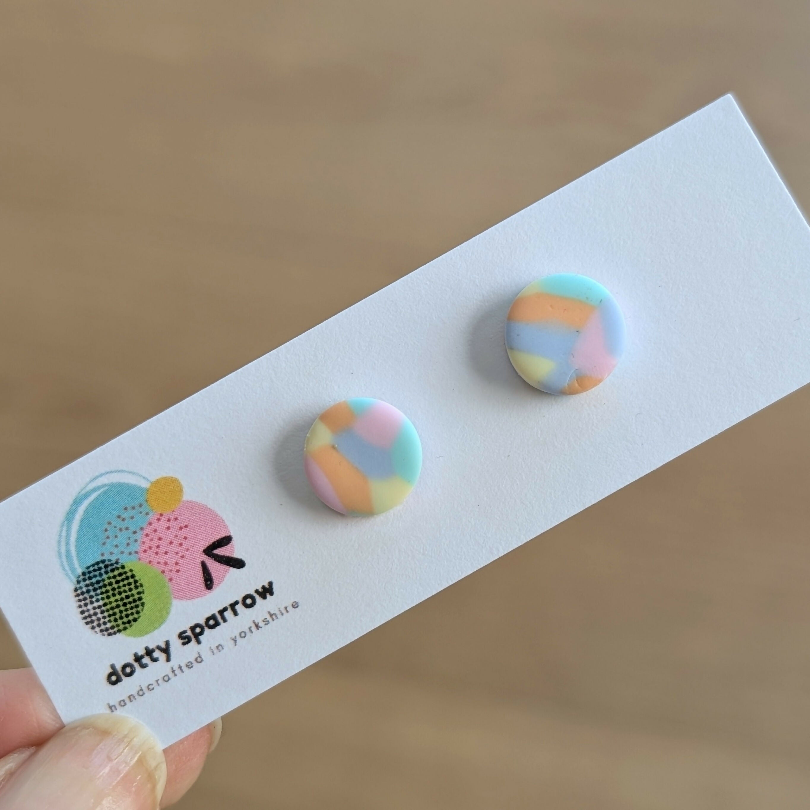 Colourful Mosaic Pattern Handmade Polymer Clay Stud Earrings