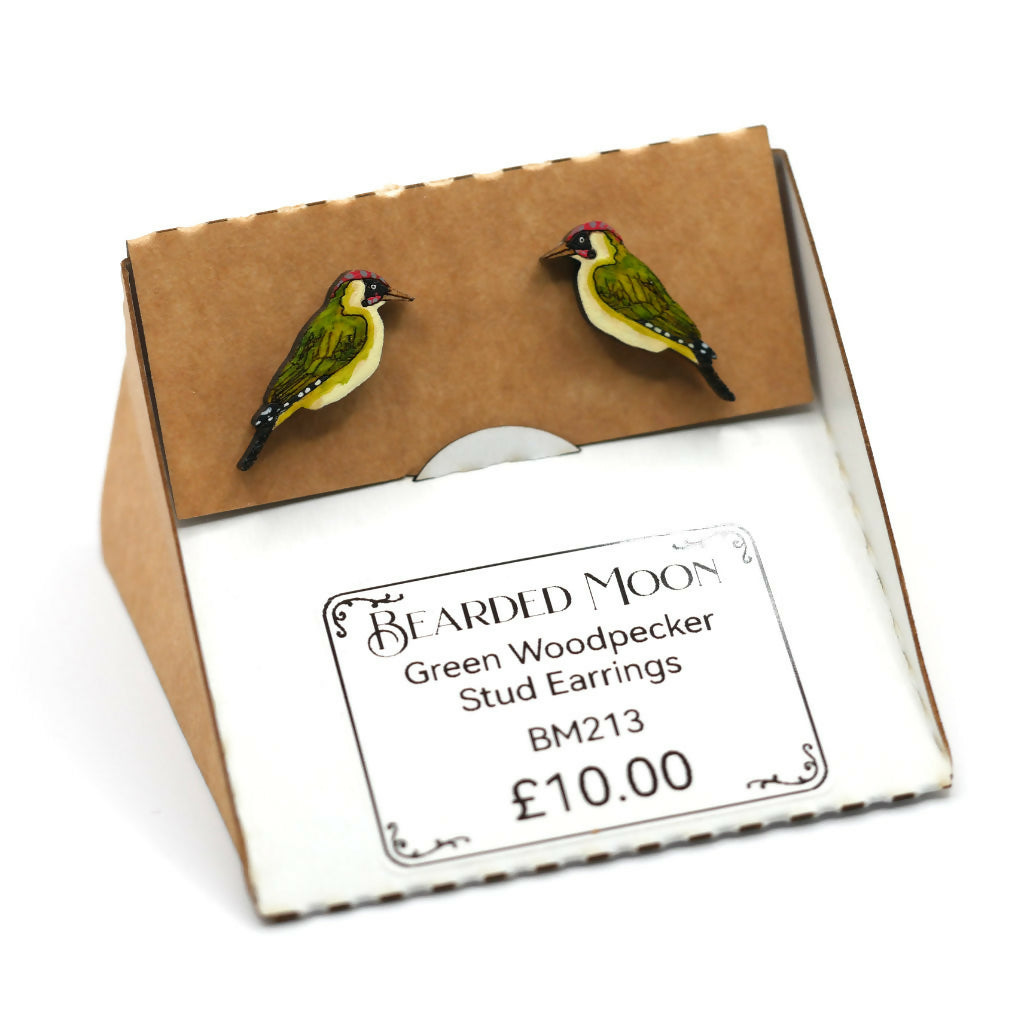 Green Woodpecker Stud Earrings