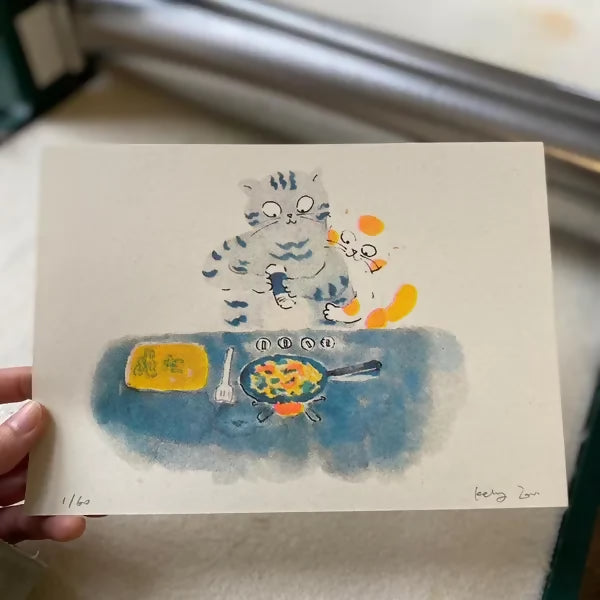 Cooking Cats Couple Love Riso Print
