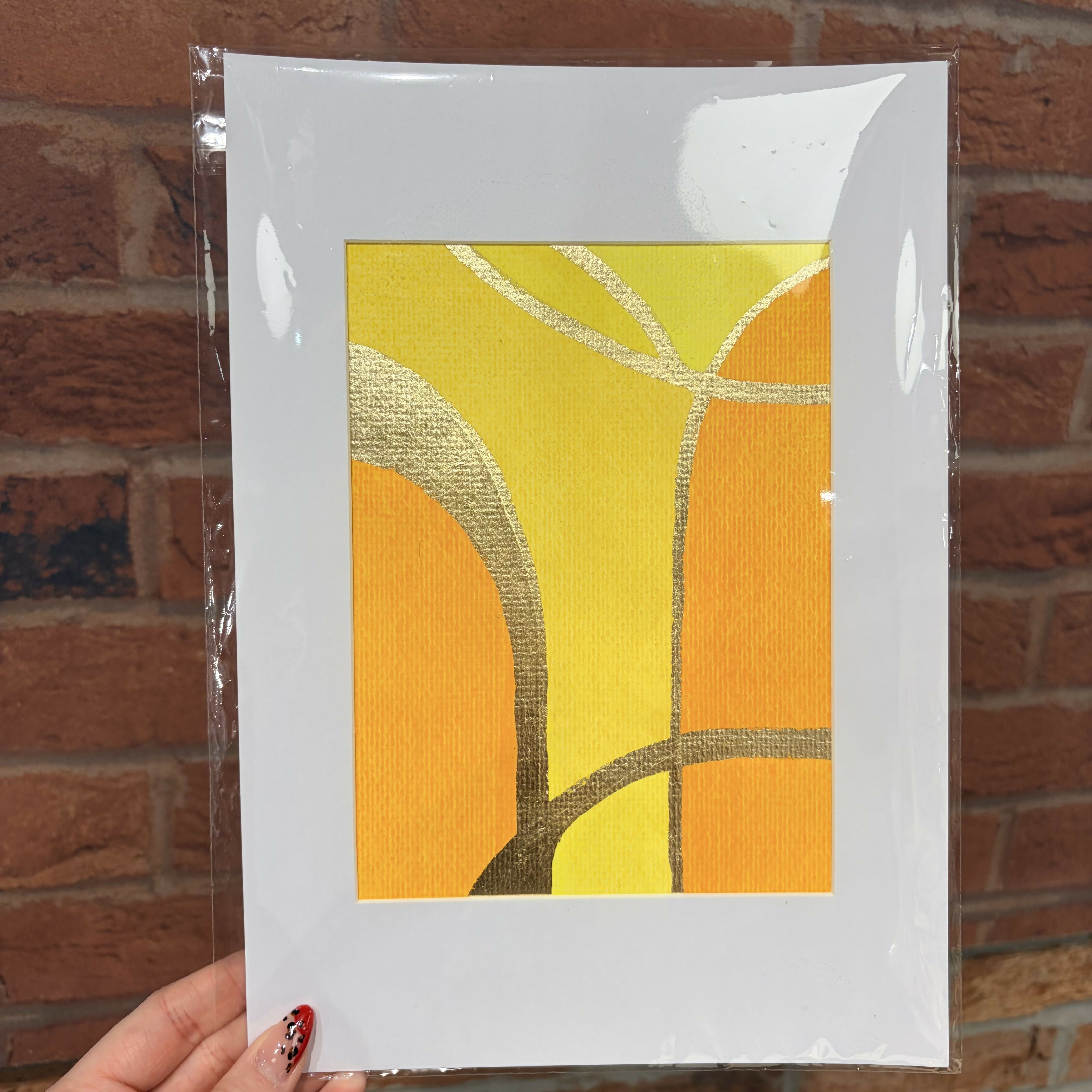 Yellow & Gold Abstract Print - A4 Mounted Print