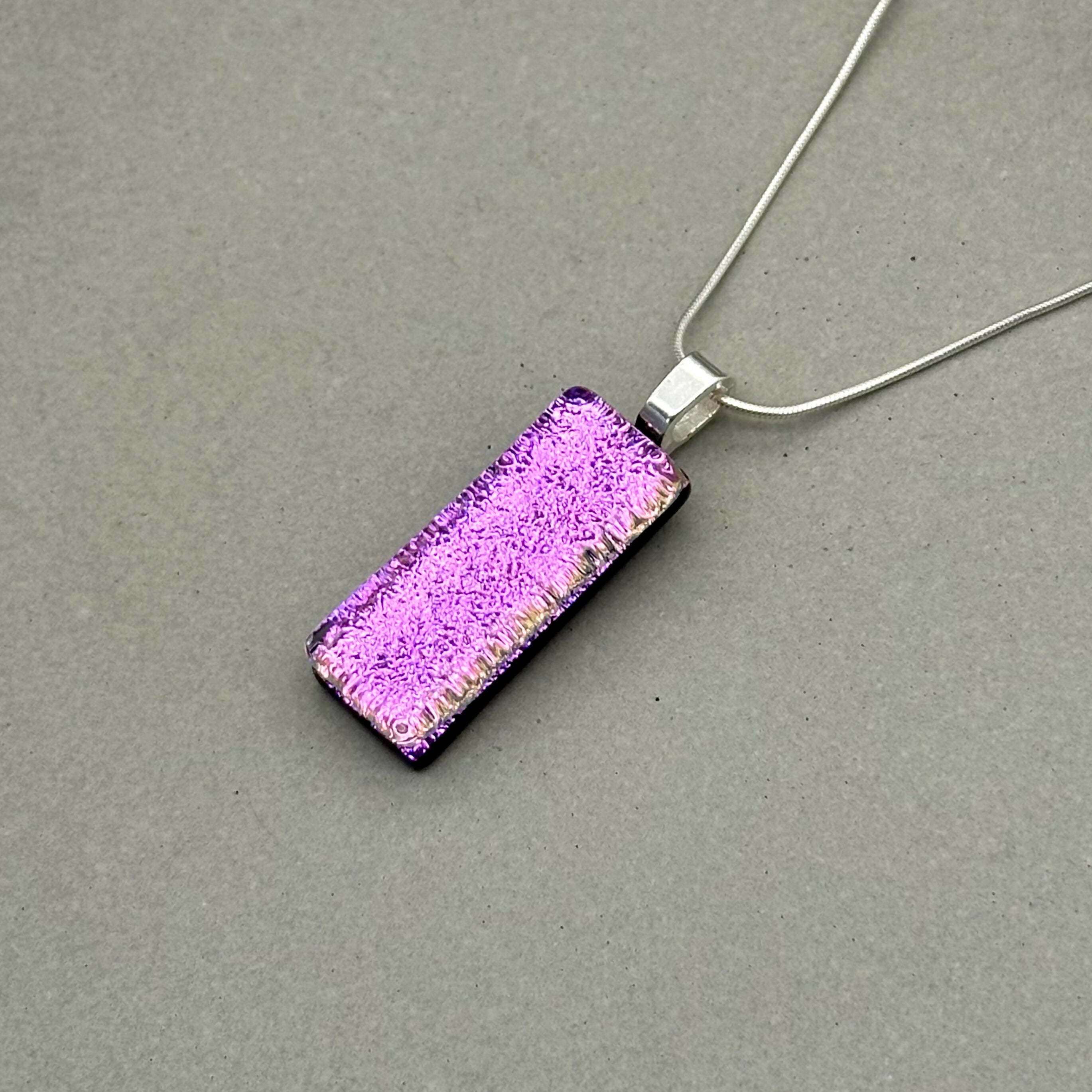 Pink Crackle Dichroic Glass Necklace and Earrings Set - Sterling Silver, Handmade by Jade Tapson Glass