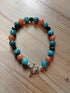 Tibetan Silver Toggle Catch Bracelet with Smokey Blue Chalcedony, Orange Chalcedony and Faceted Navy Goldstone.