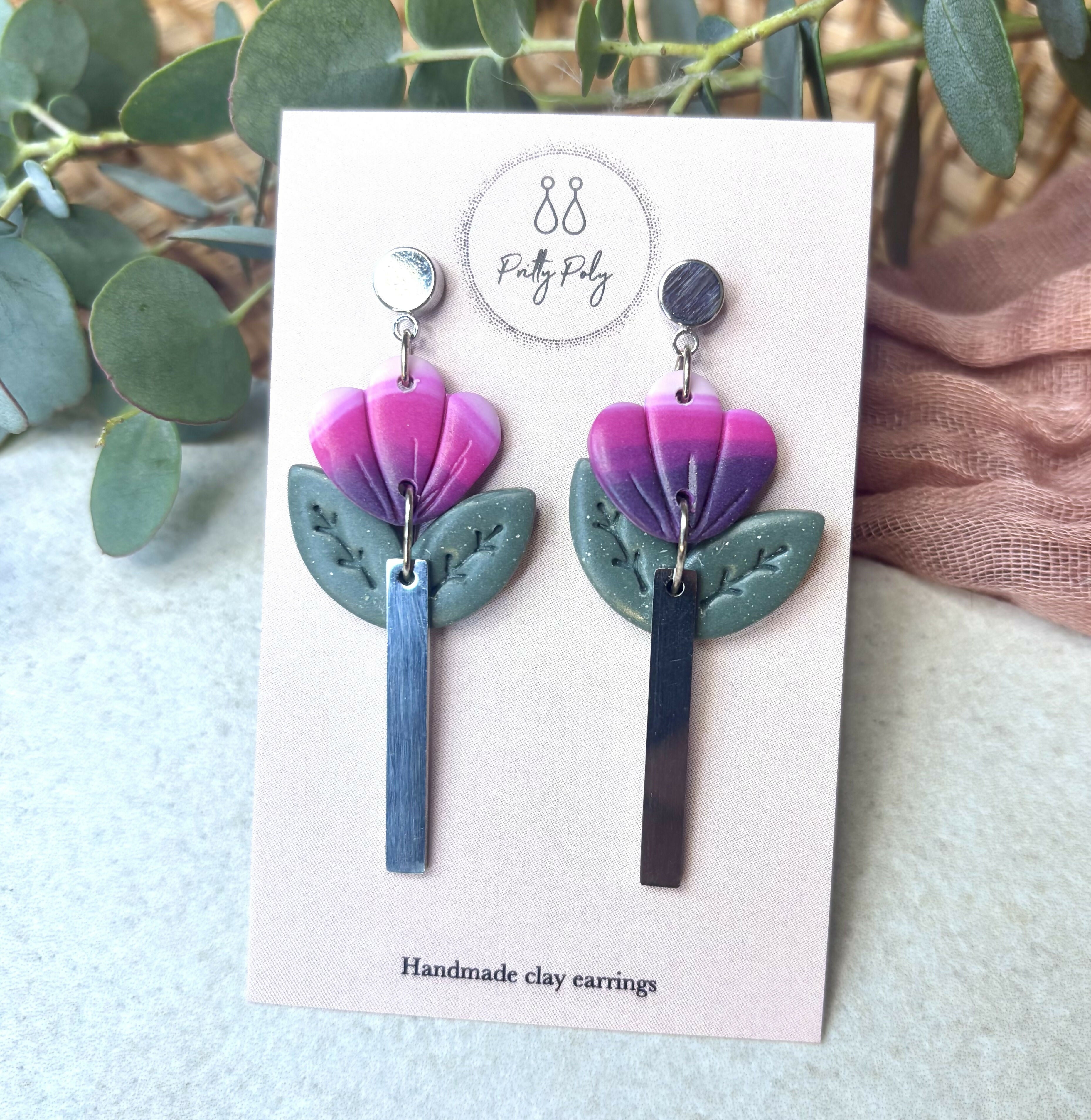 Tulip Flower Polymer Clay Earrings