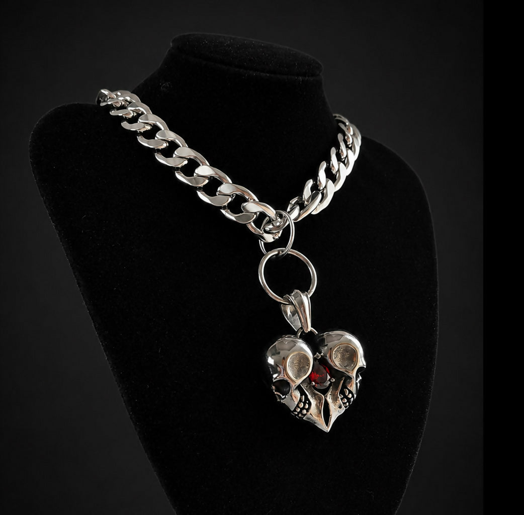 Bleeding Heart Skull Necklace