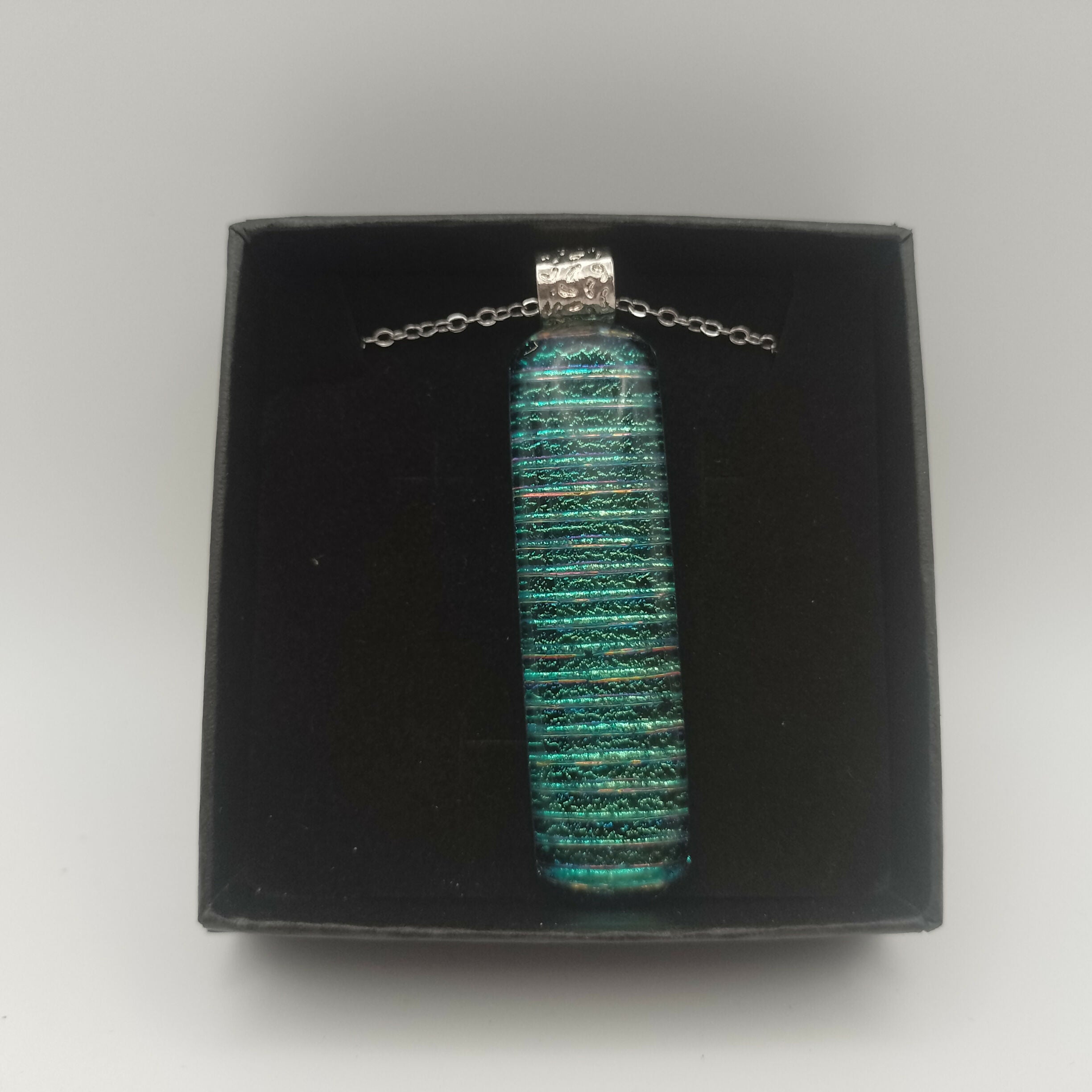 Green and Blue Lined Dichroic Glass Pendant