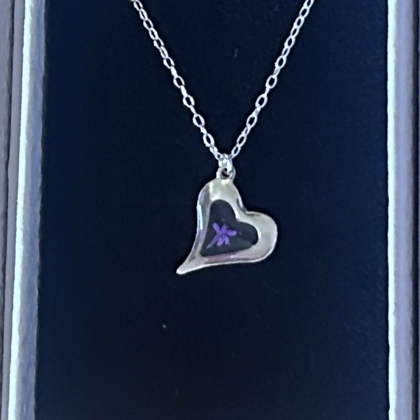 Purple Cow Parsley Hammered Heart Necklace