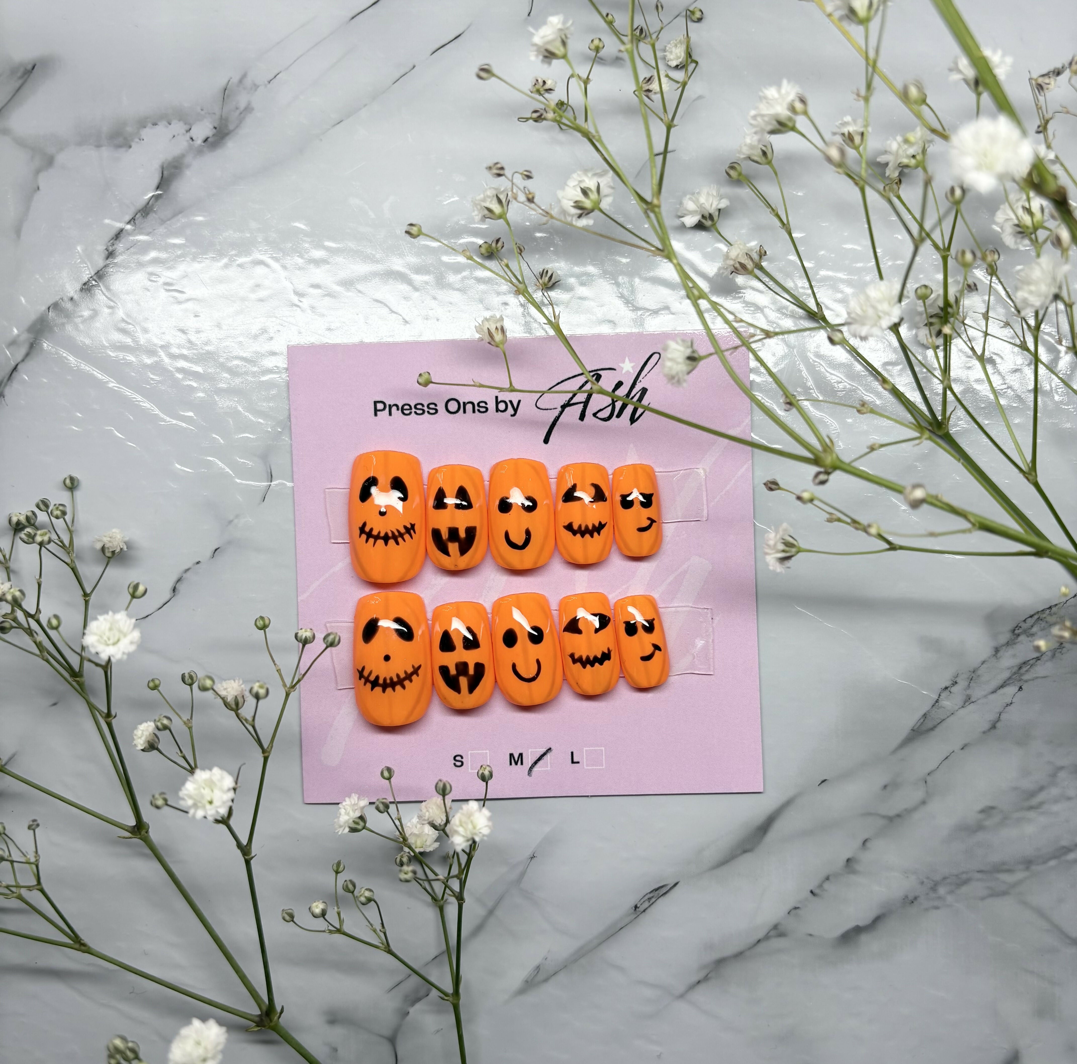 Reusable Pumpkin Inspired Handmade Press On Nails