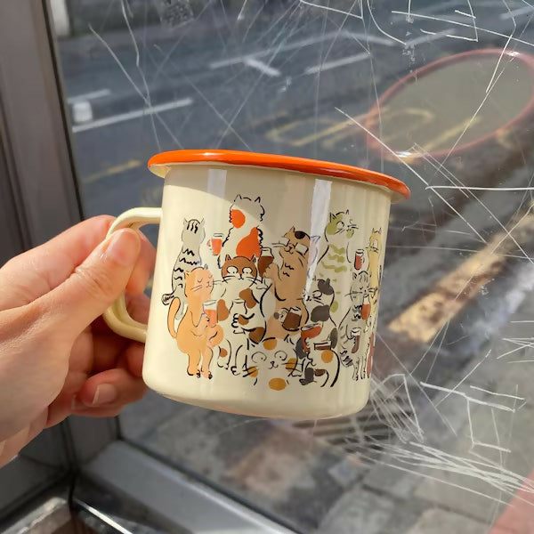 Enamel Cats drinking together mug