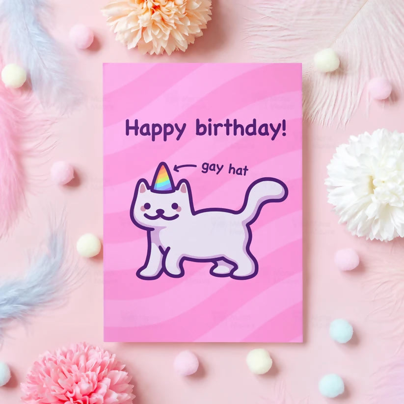 Birthday Gay Hat - Cats Greetings Card