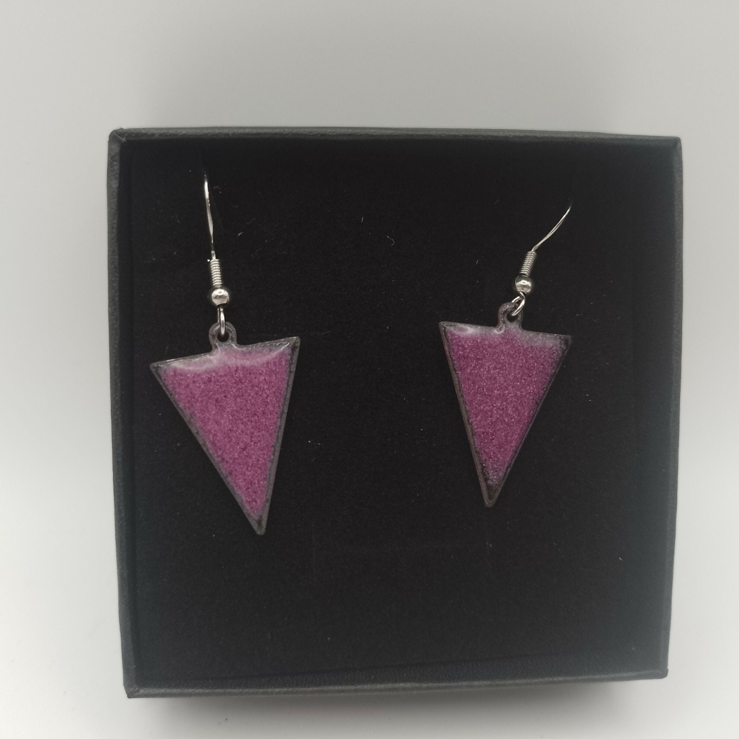 Purple Enamel Triangle Earrings