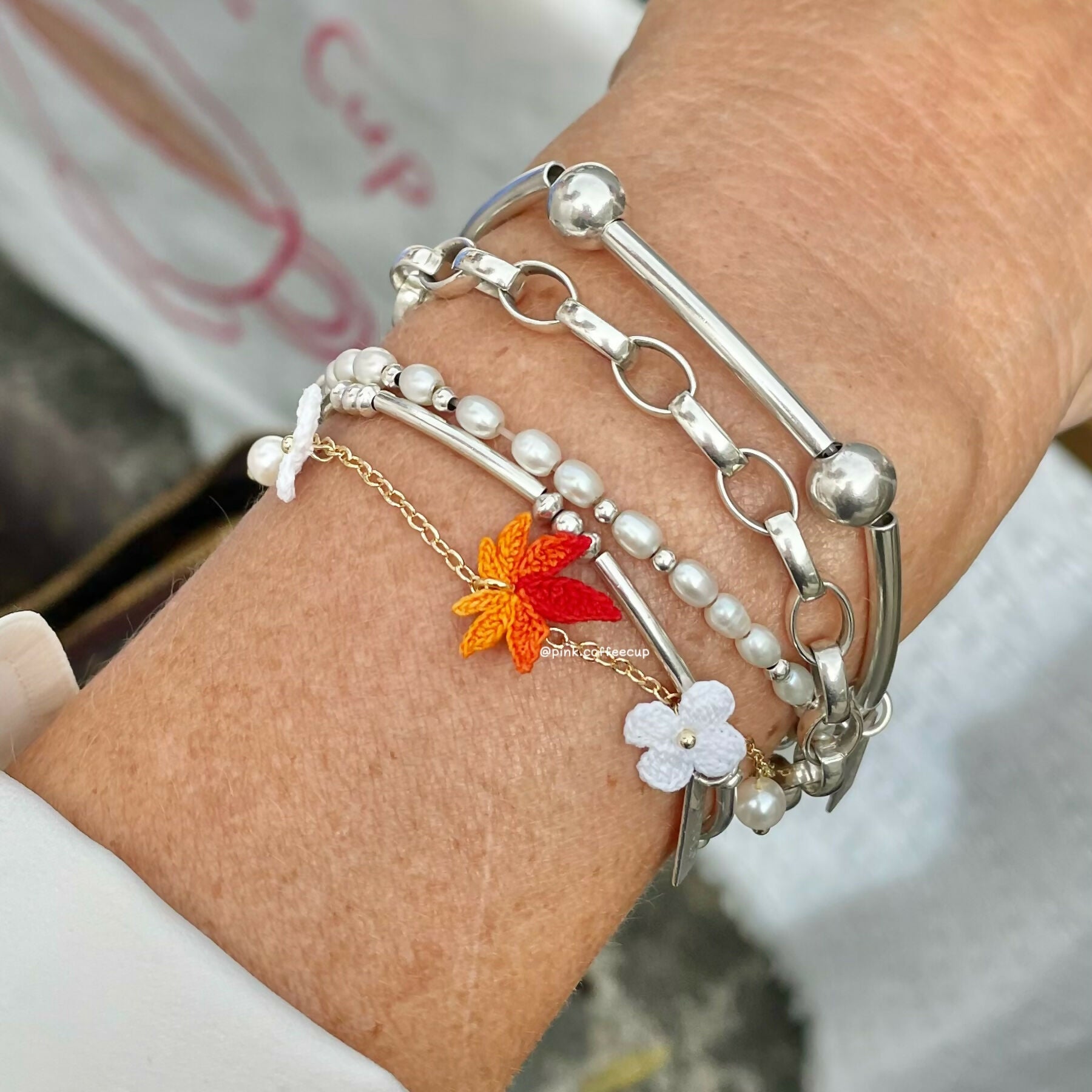 Micro Crochet Maple Leaf Bracelet