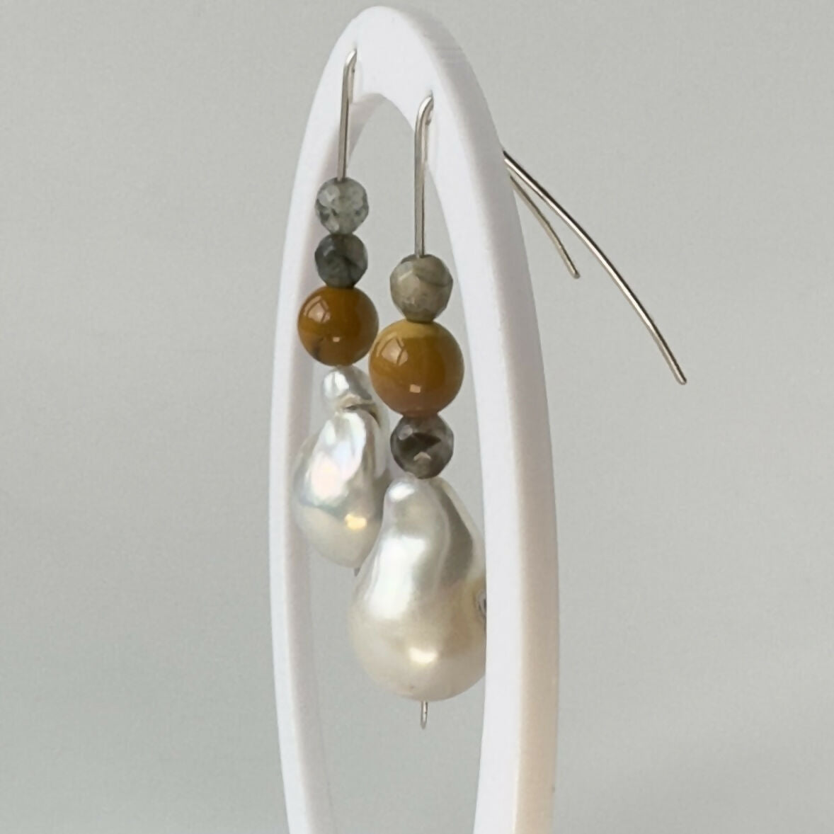 HEALING CRYSTAL & STERLING SILVER SOLAR PLEXUS CHAKRA EARRINGS WITH BAROQUE PEARLS