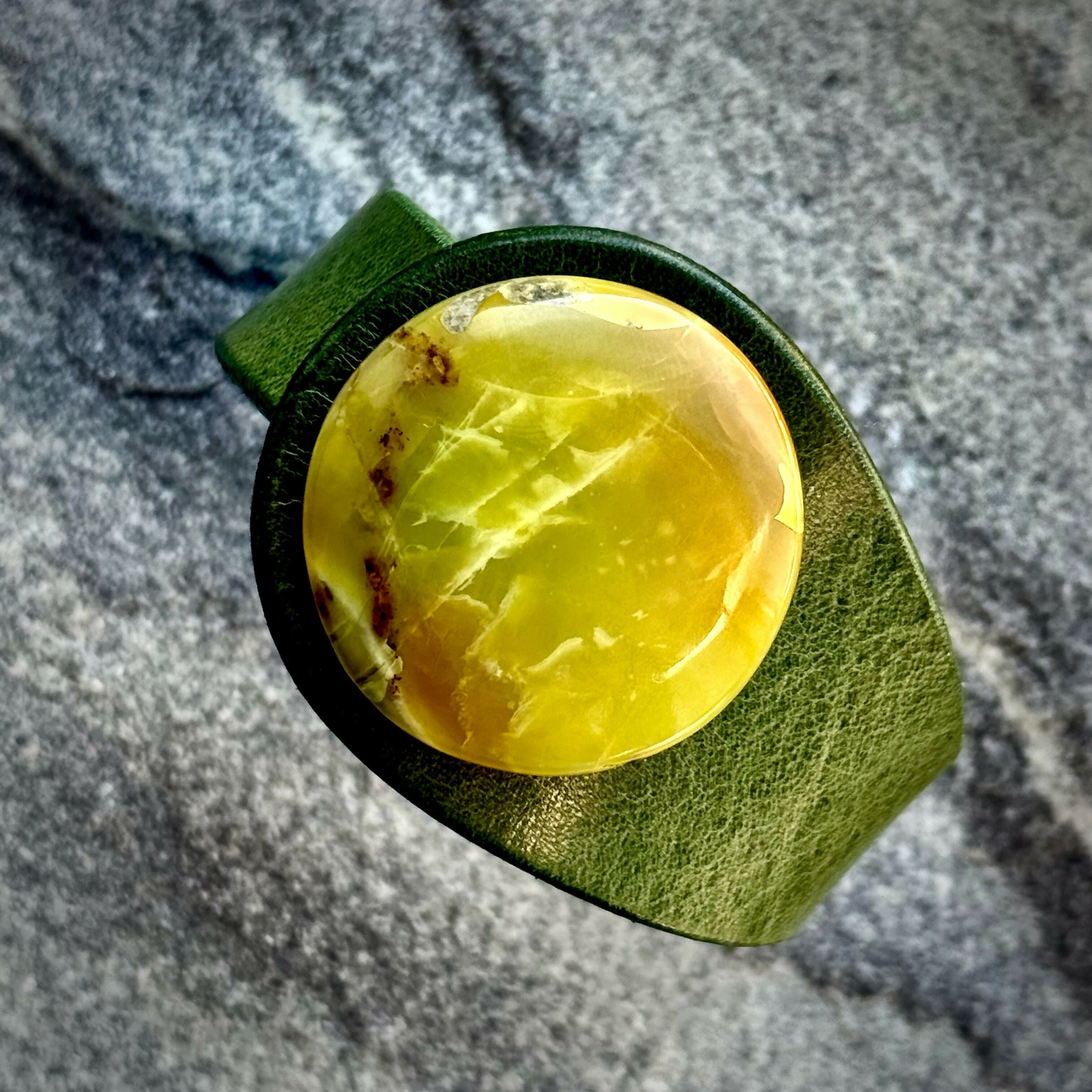 Handcrafted Natural Leather & Green Opal Gemstone Bracelet - Size S or M