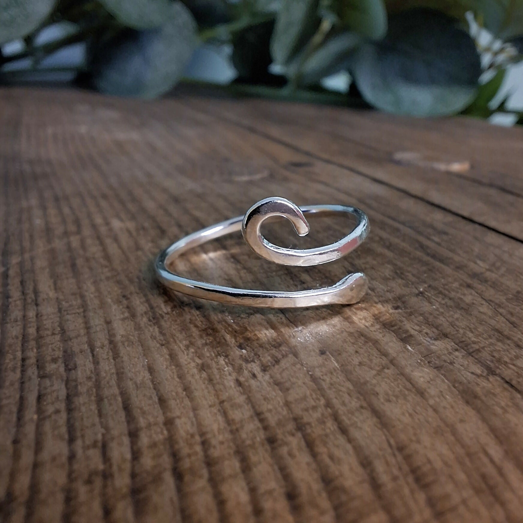 Handmade Adjustable Silver Swirl Ring Size N