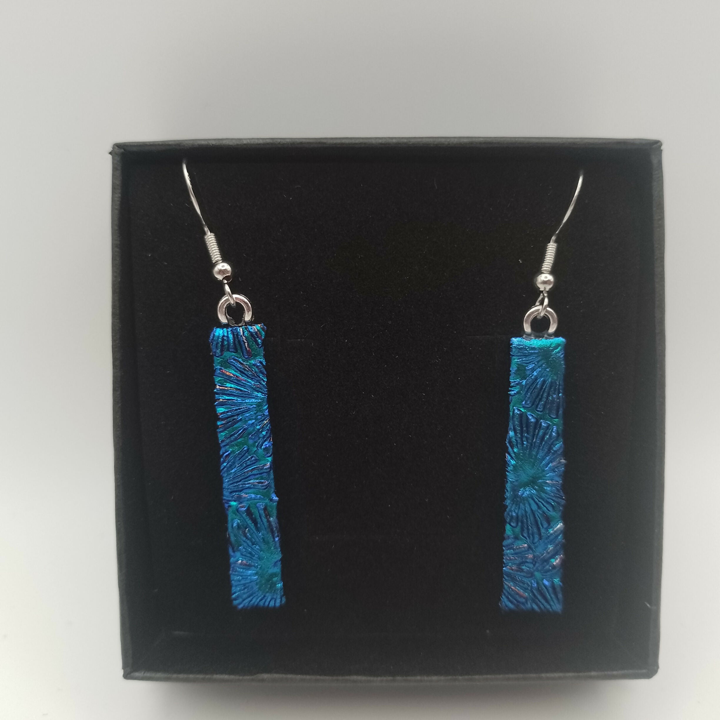 Blue, Purple and Green Dichroic Glass Earrings