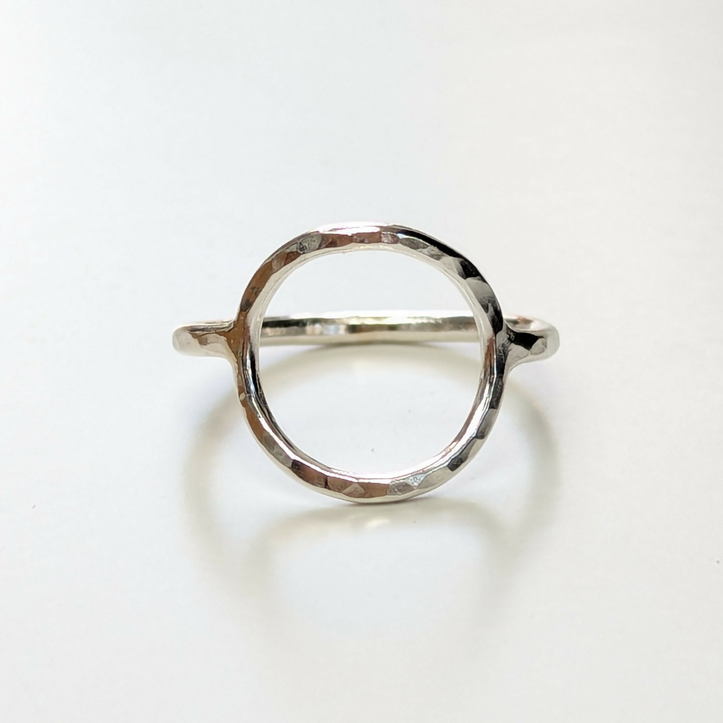 Open Circle Sterling Silver Hammered Rings - Handmade