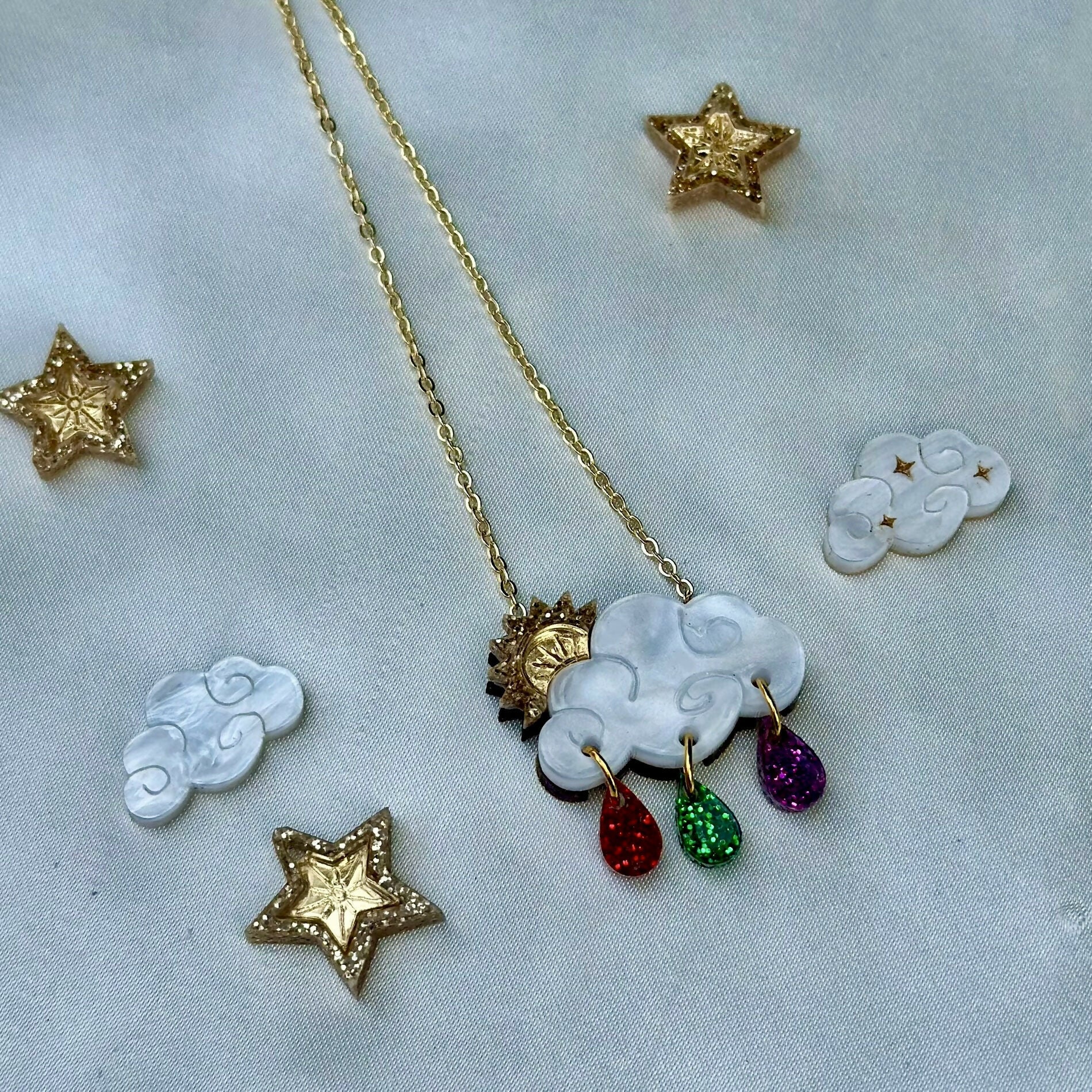 Sunbeam Cloud and Raindrop Neckace