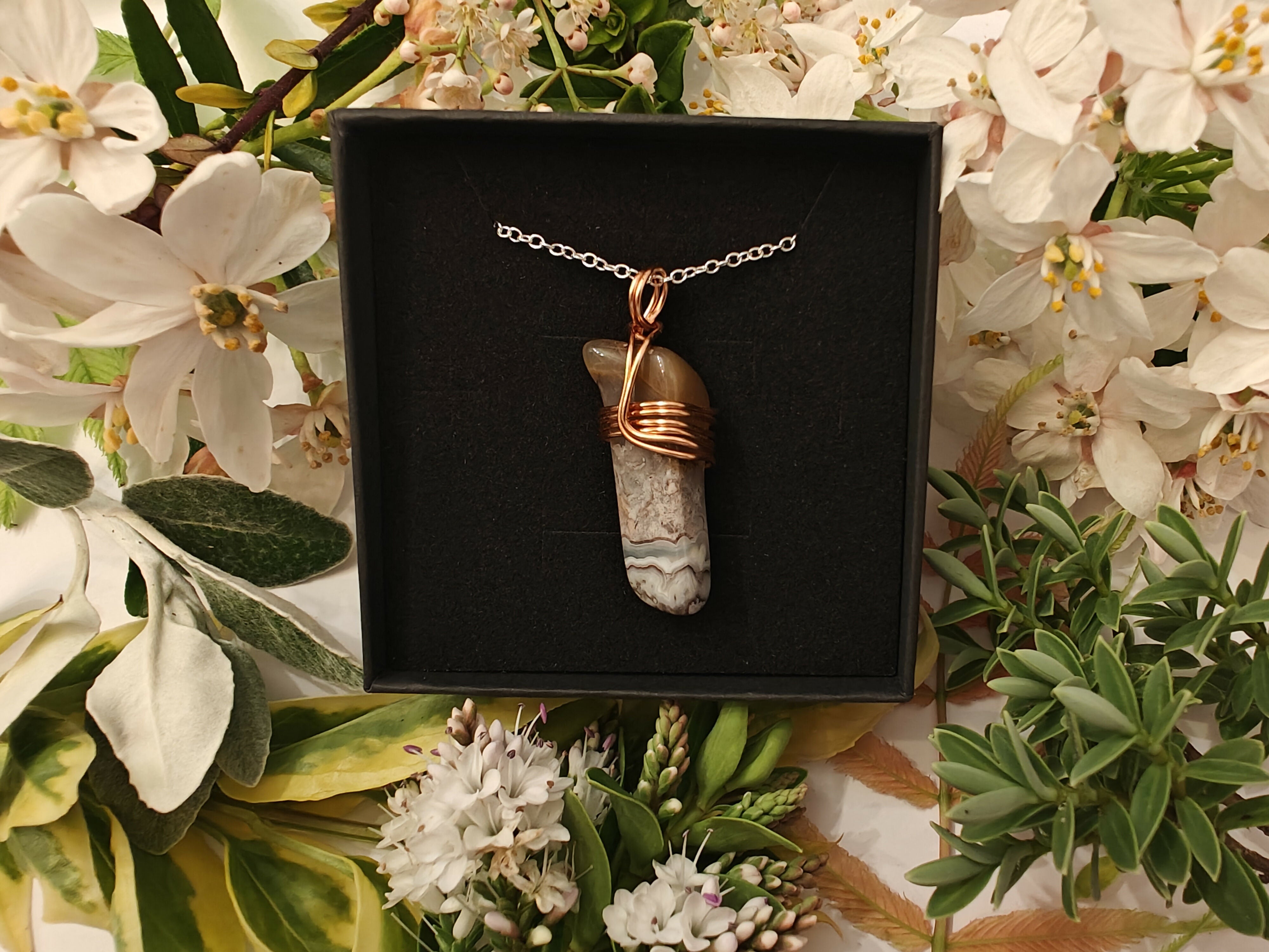 Jasper Wire Wrapped Crystal Necklace on Sterling Silver Chain