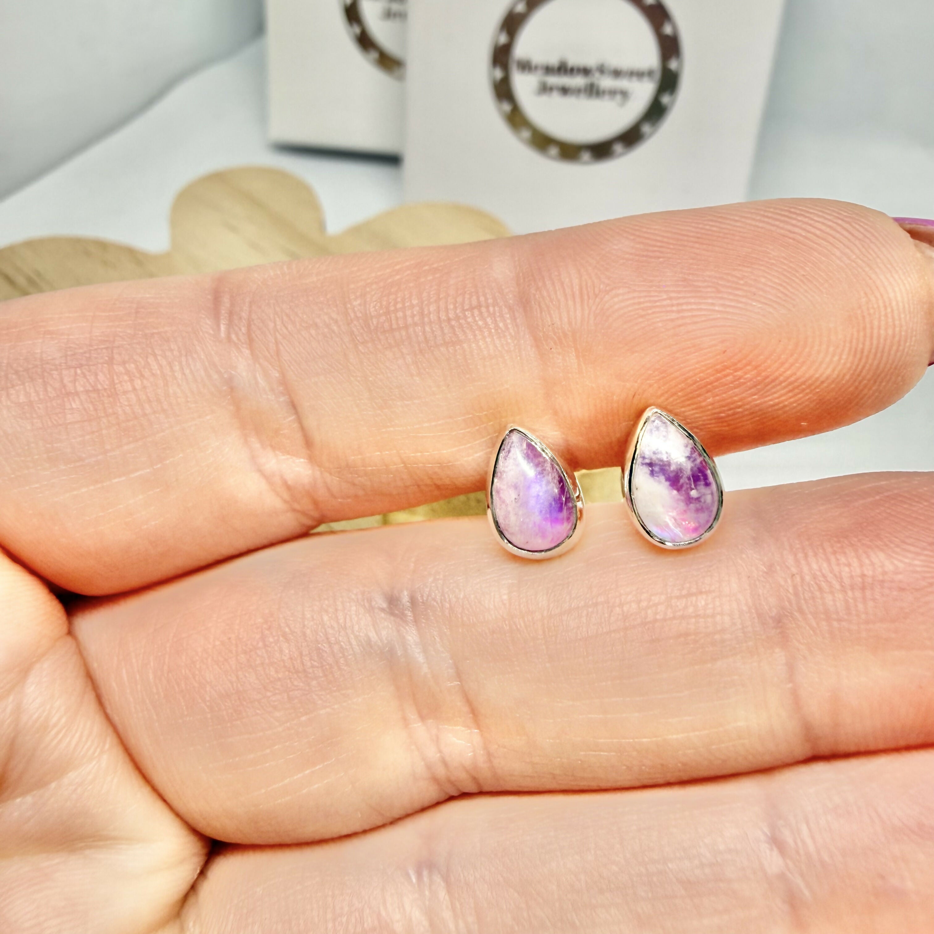 PINK MOONSTONE STUD EARRINGS