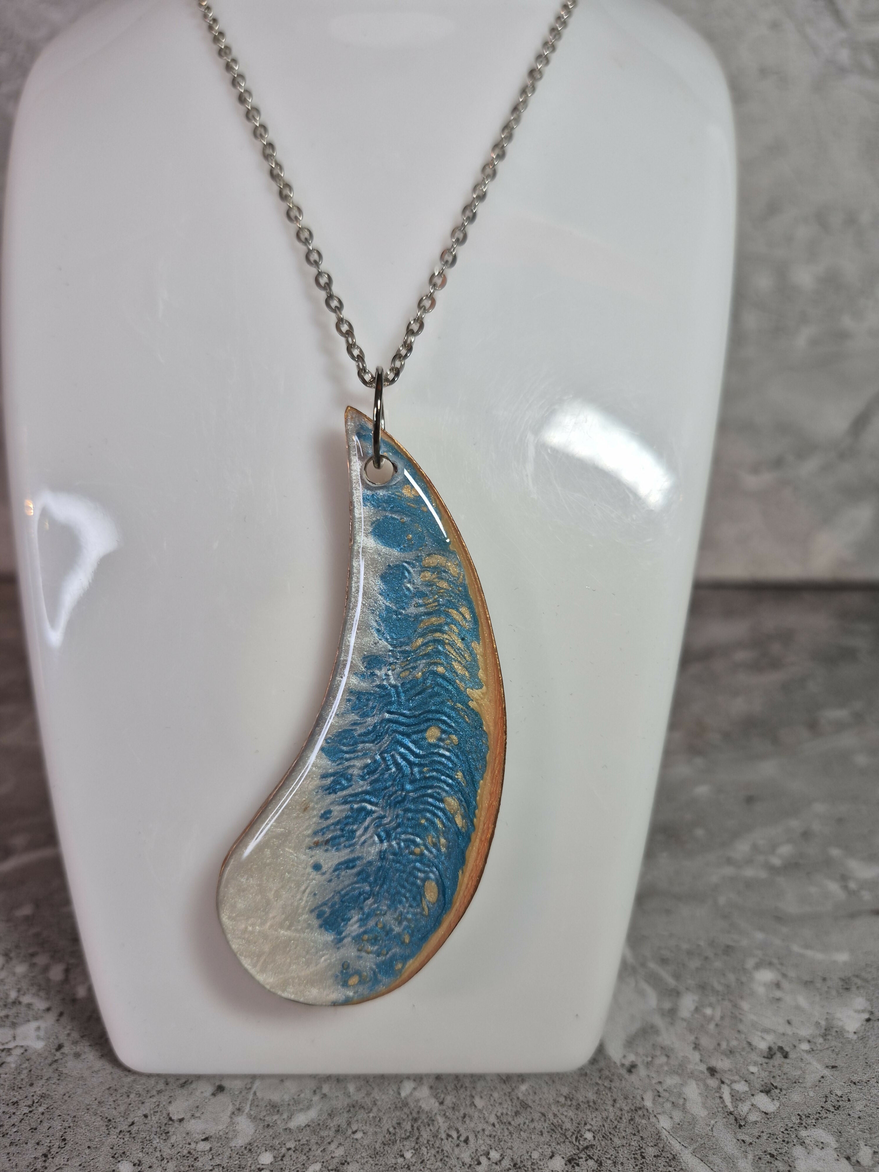 Unique Hand Crafted Cyan, Blue, Ivory and Sand Coloured Pendant