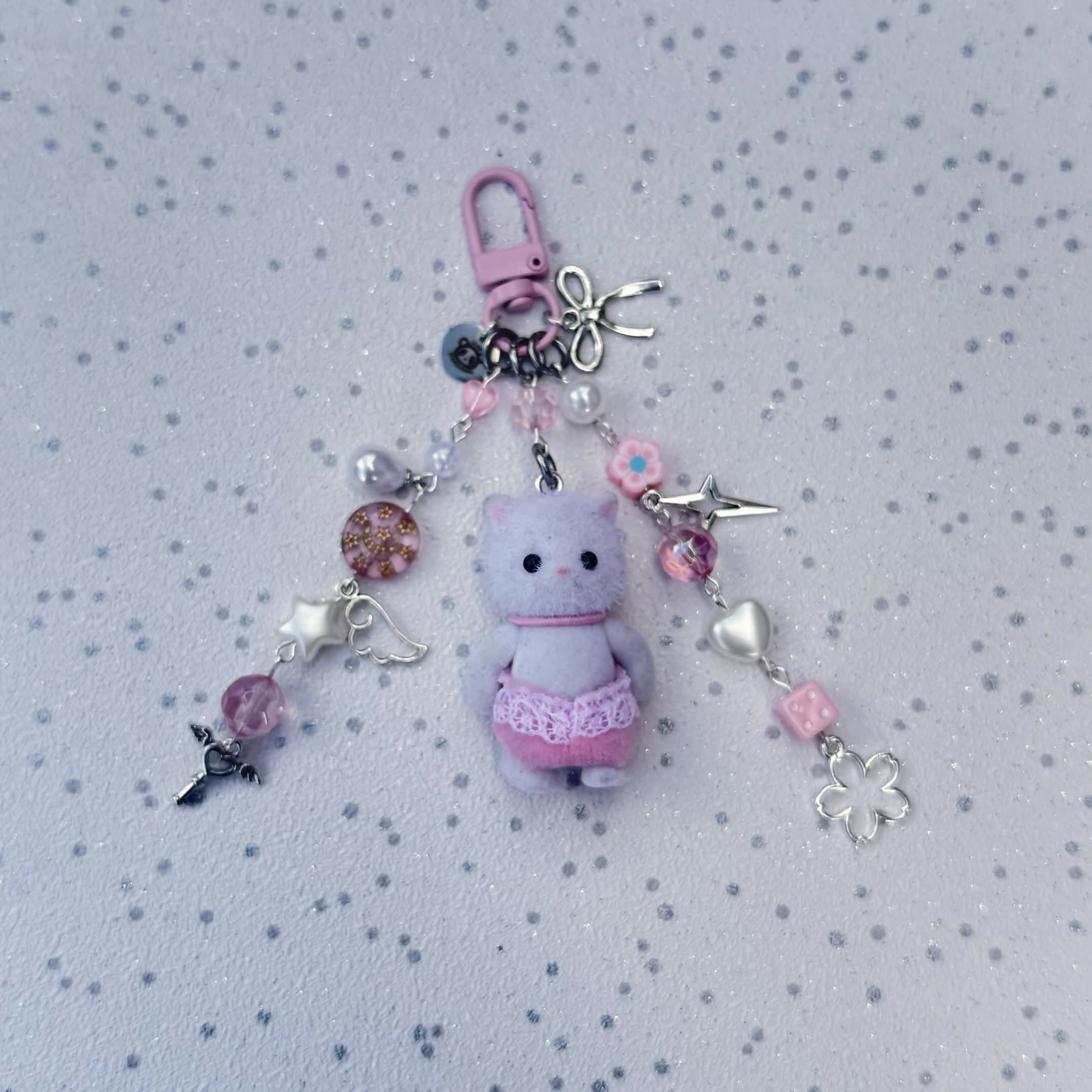 Baby Fluffy White Cat Trinket Keychain