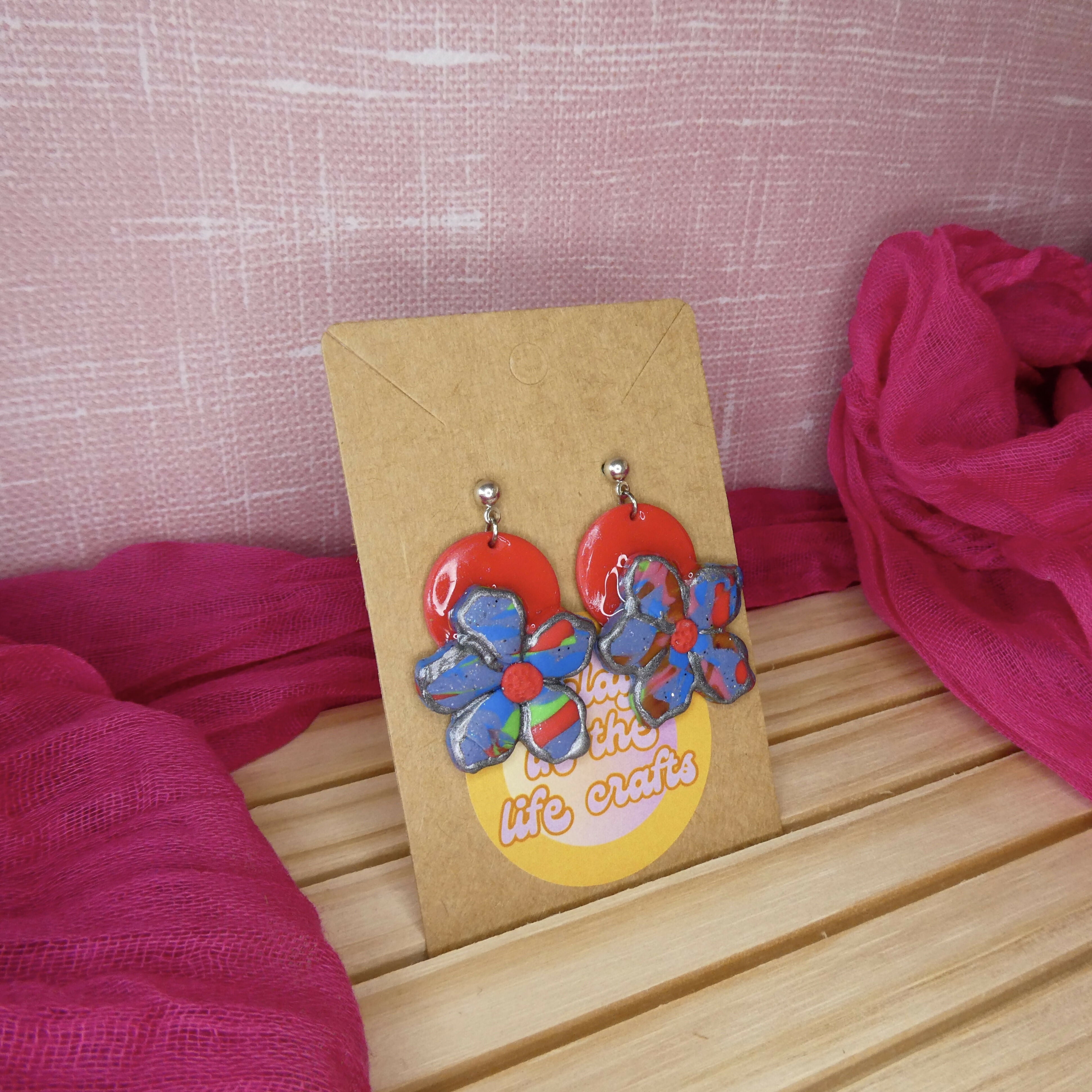 Red Modern Flower Polymer Clay Earrings