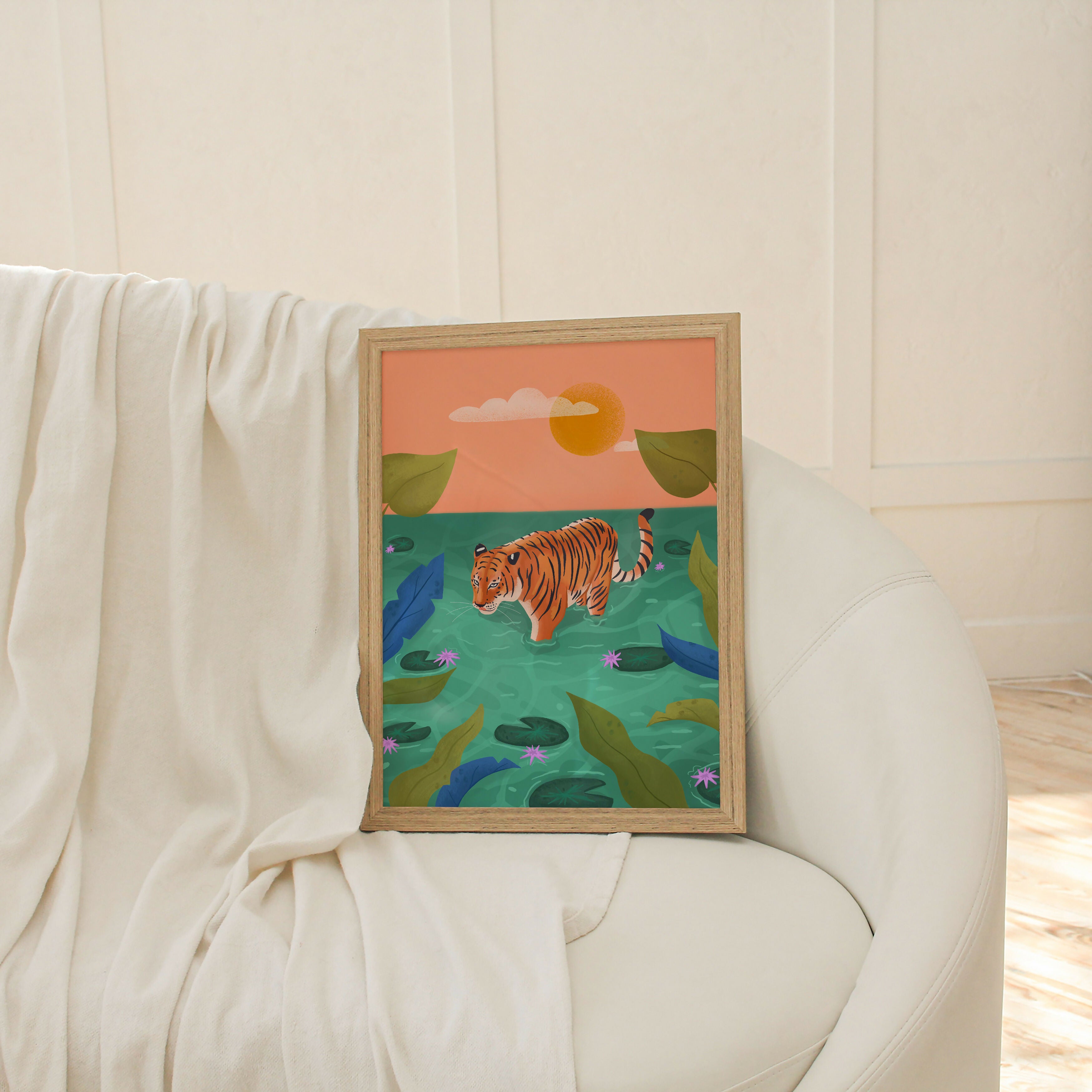 Tropical Tiger Art Print: Jungle Illustration, Kids Room Decor (A4)