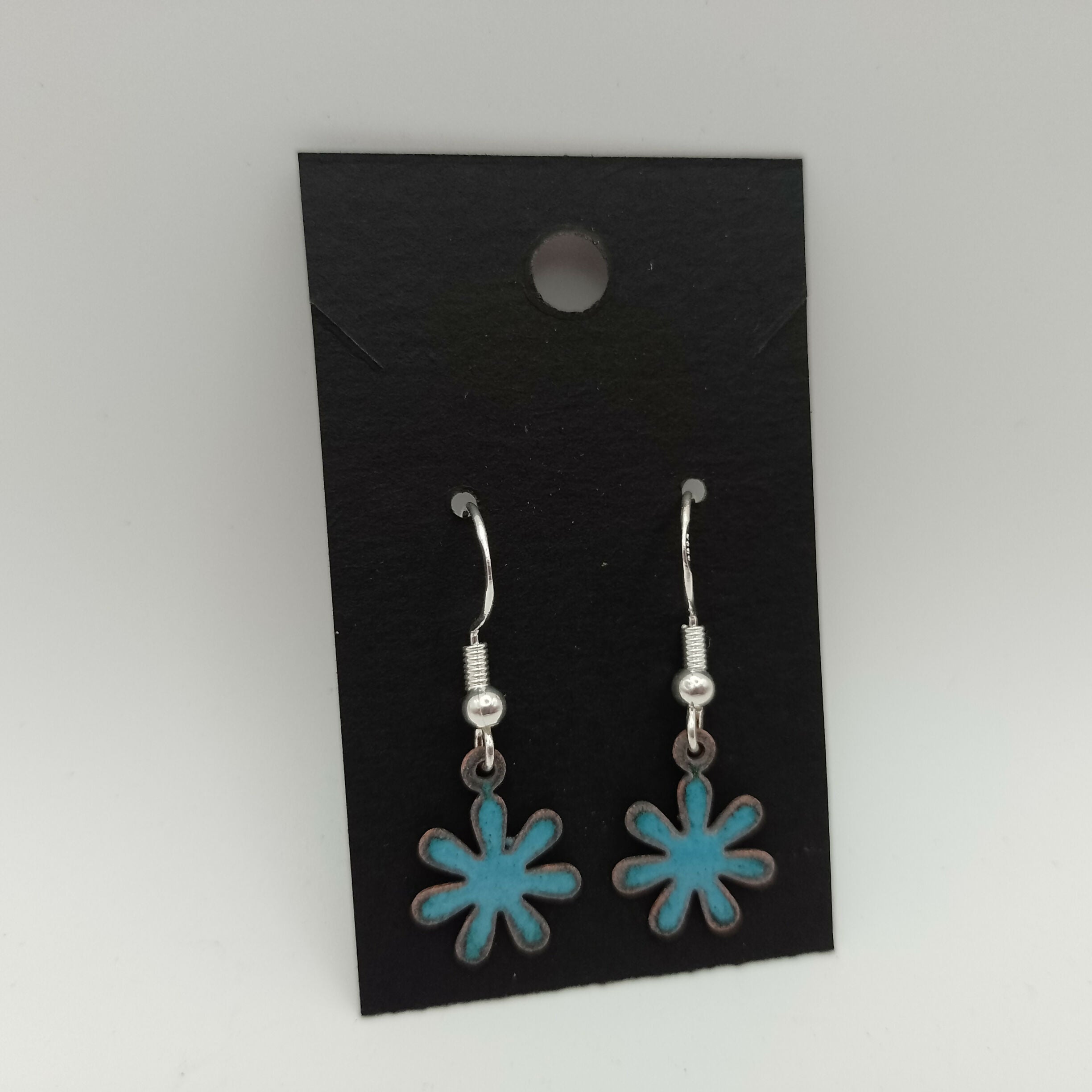 Blue Enamel Flower Earrings
