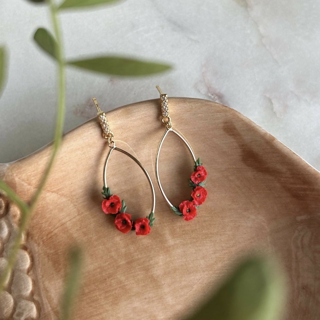 Red Poppy Flower Earrings
