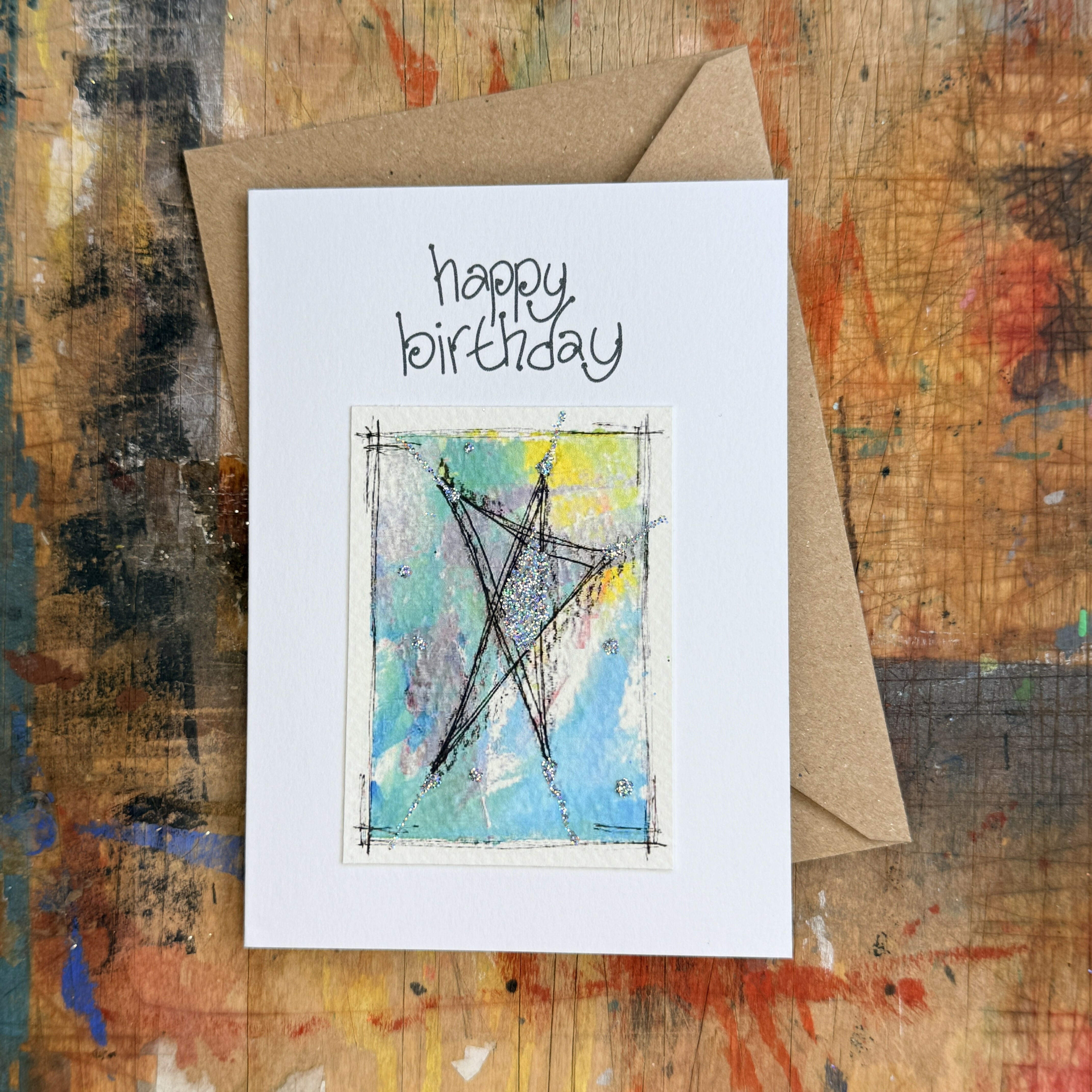 Abstract Sparkle Star Birthday Card in Blue