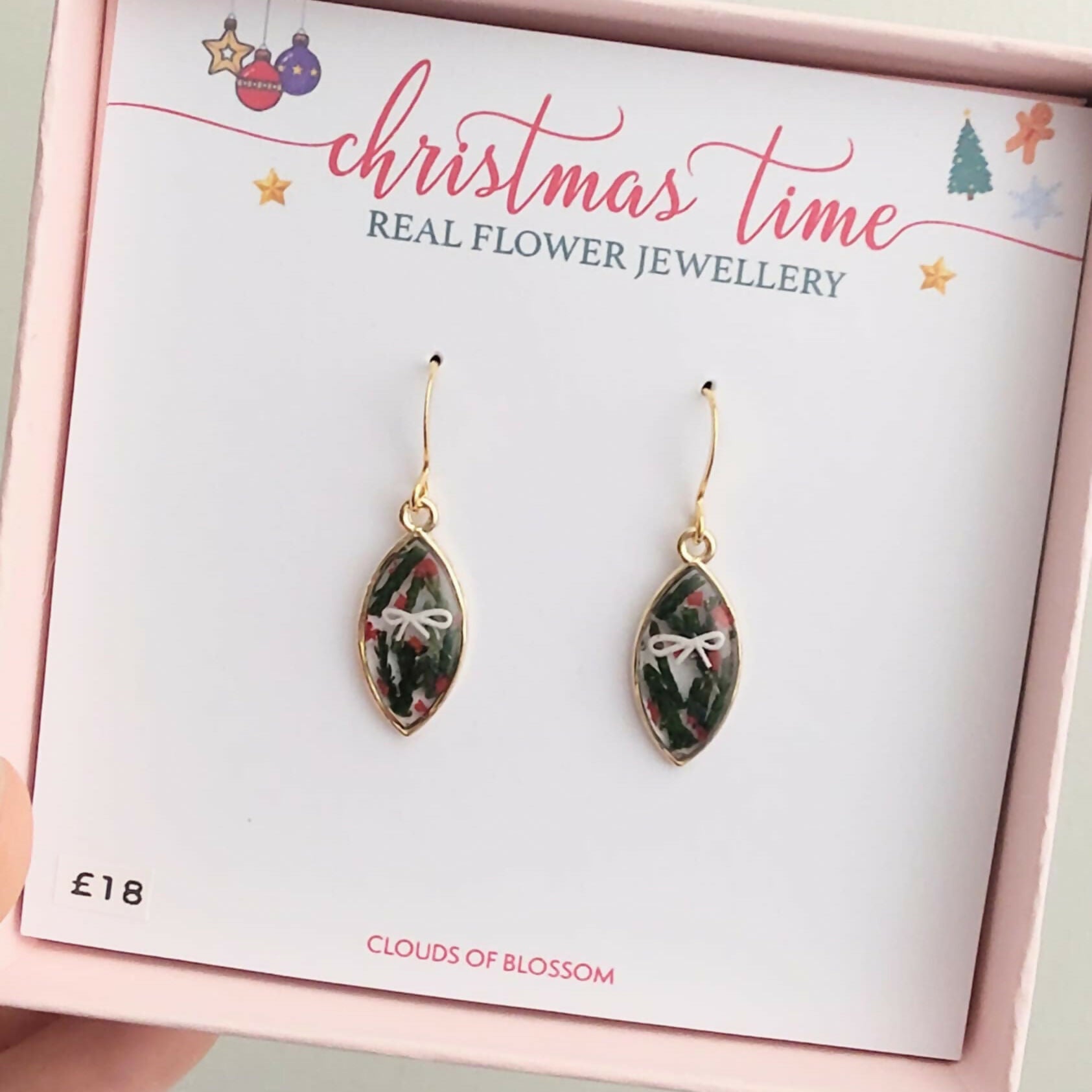 Real Christmas Tree Leaf Earrings Gold Plated