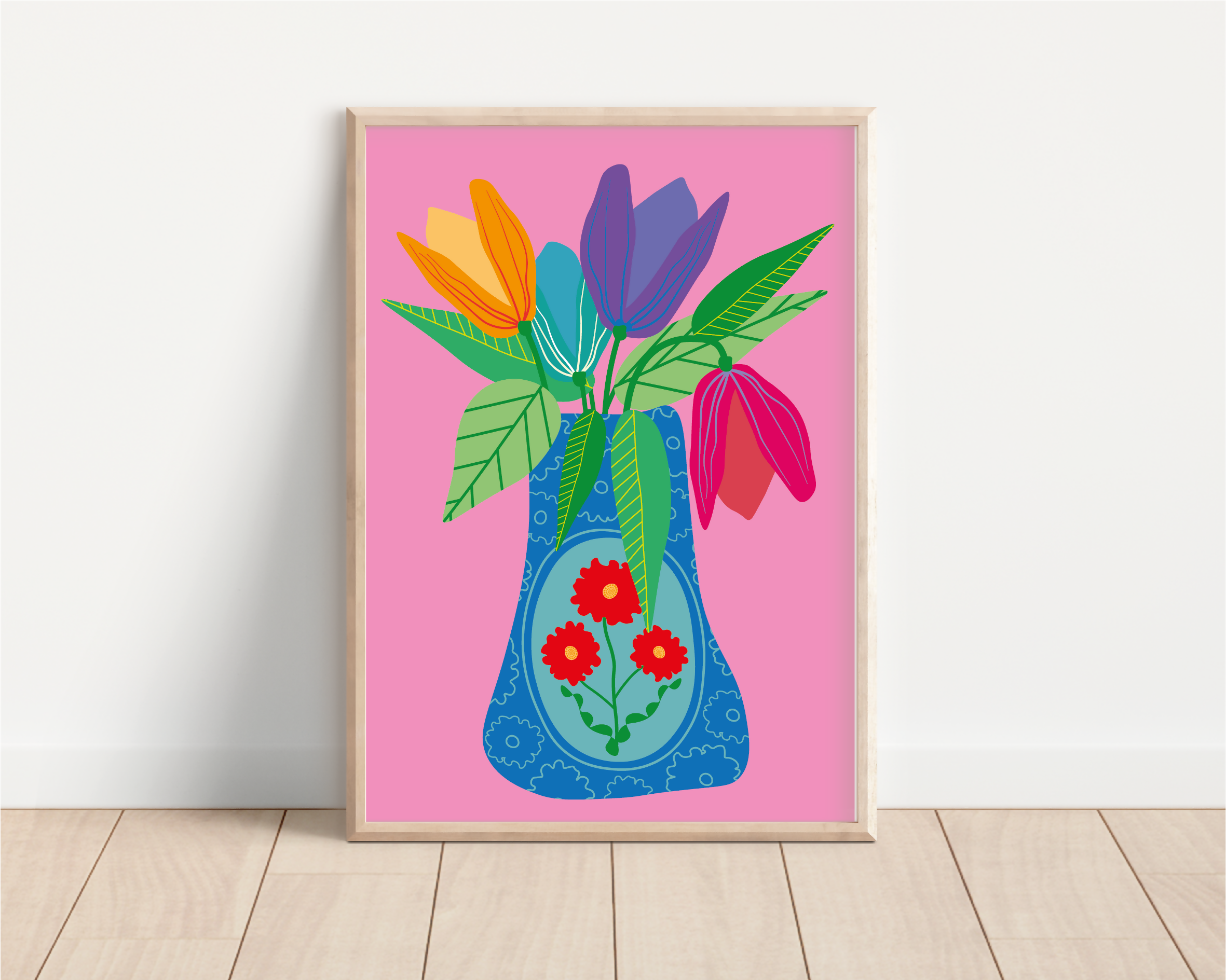 new pink vase print frame