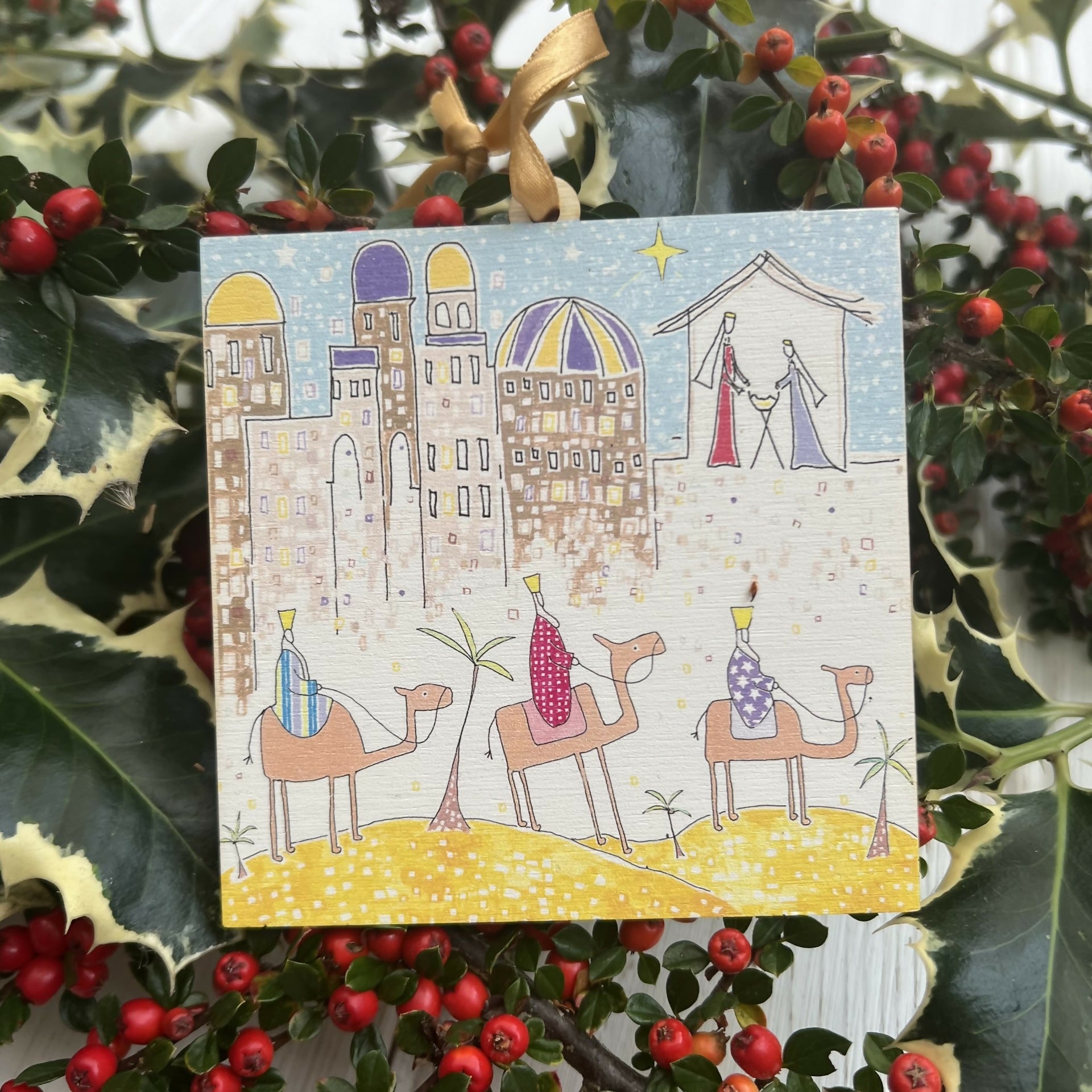 Wooden Christmas Decoration - 'Following the Star' Design