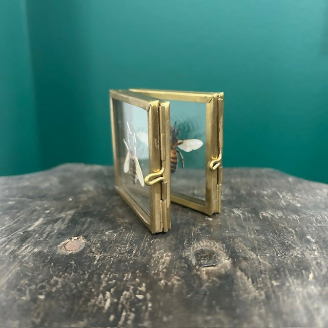 Lovely Faux Paper European Honey Bees In An Antique Inspired Mini Book Frame