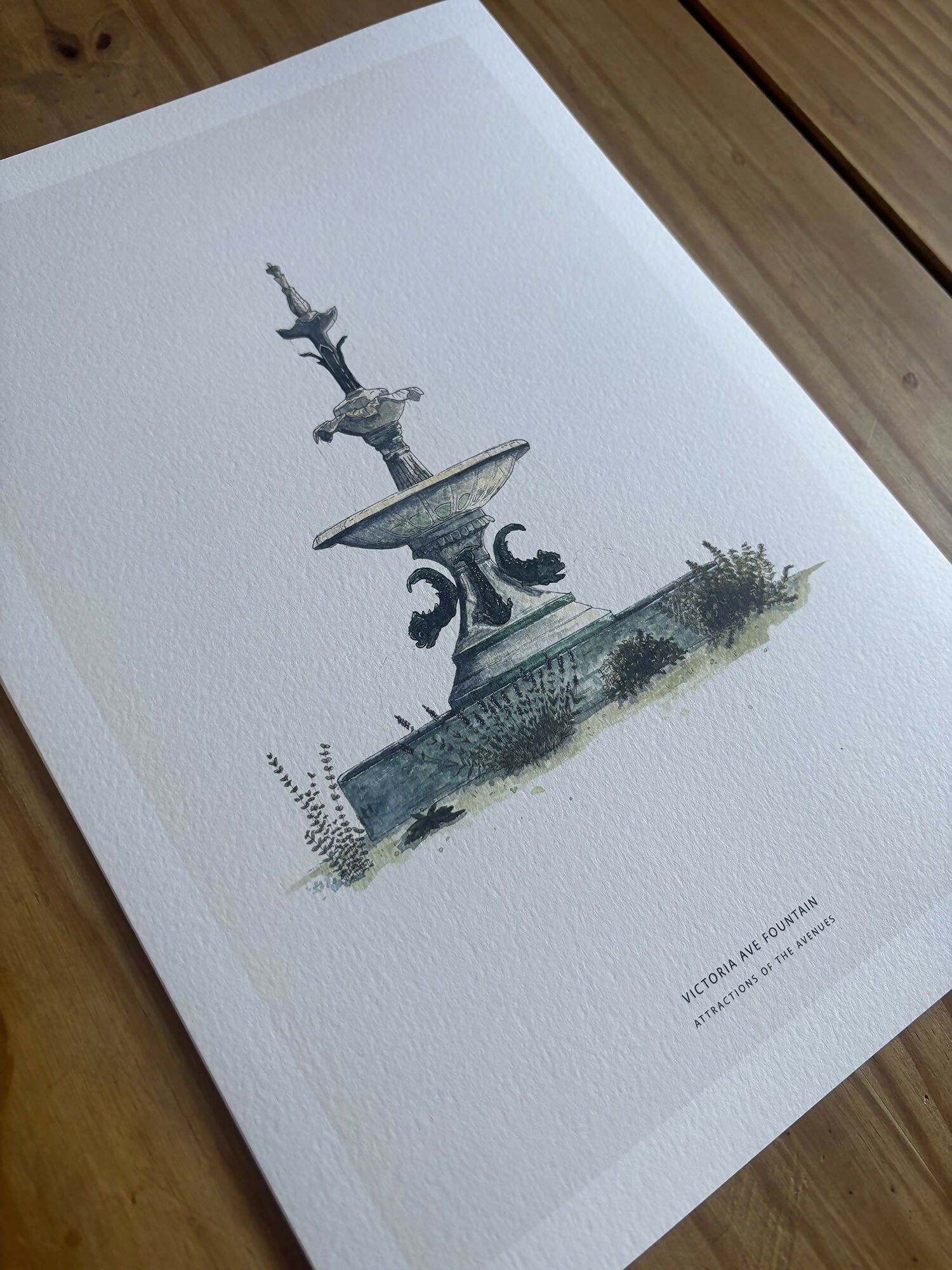 Hull Attractions of the Avenues Watercolour Print A4 / Victoria Ave Fountain