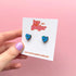 Hand Painted Blue and Teal Leopard Print Heart Stud Earrings