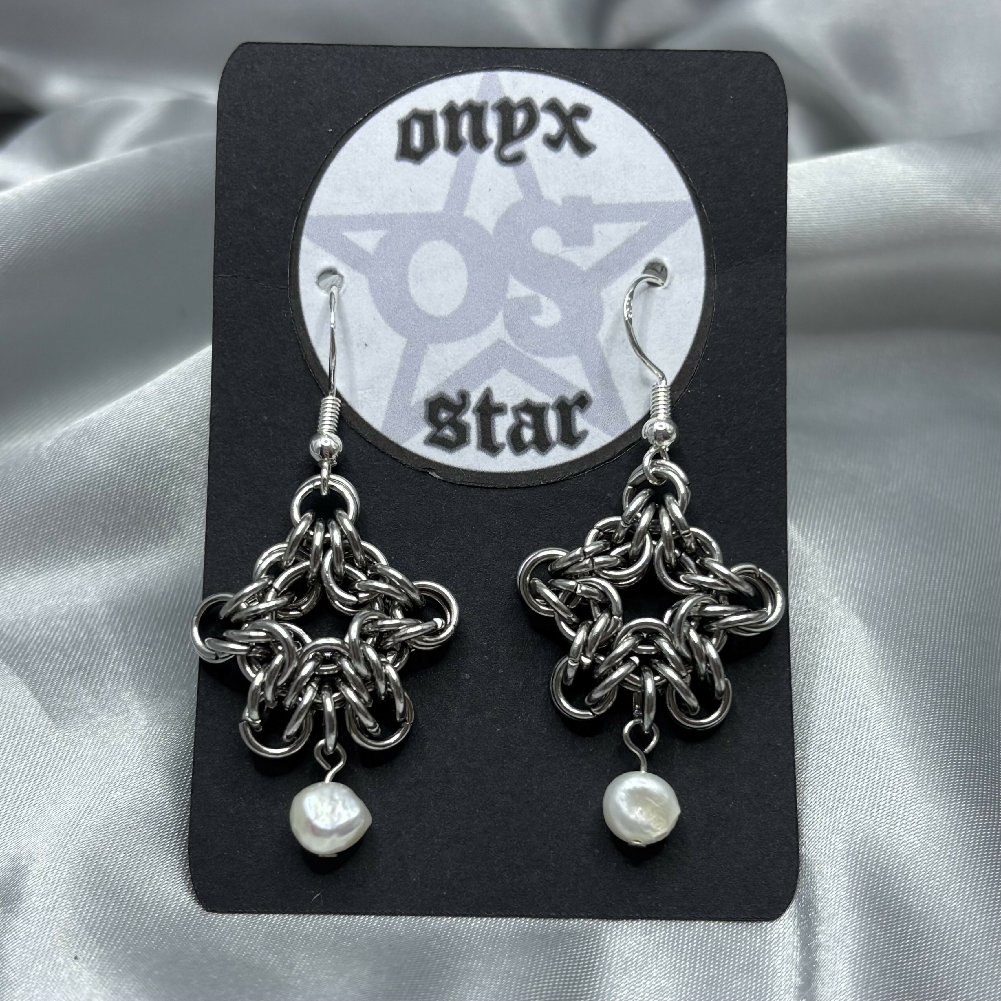 Chainmail Stars with Pearl Dangle Earrings