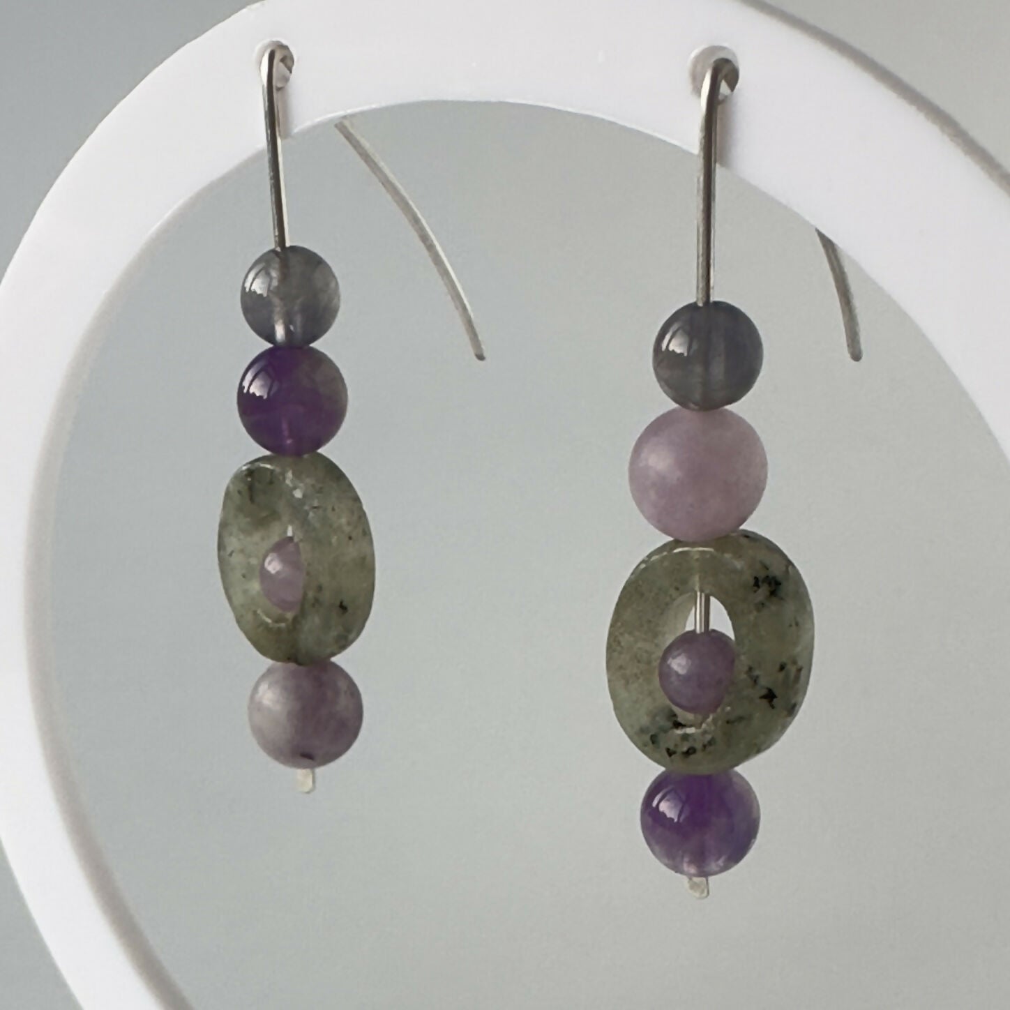 HEALING CRYSTAL & STERLING SILVER THIRD EYE CHAKRA EARRINGS WITH SLIDING BEADS