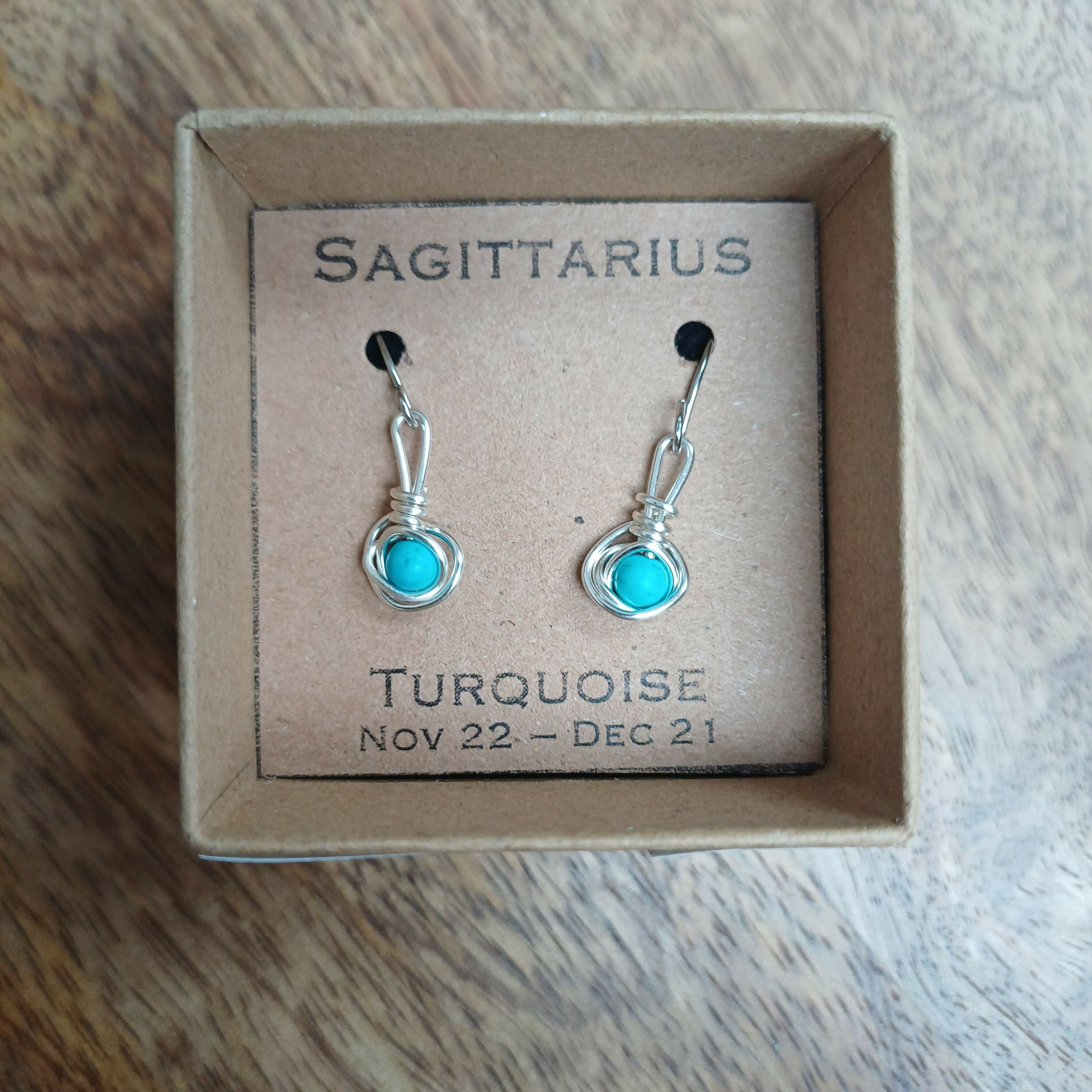 Sagittarius Turquoise Zodiac Wire Wrapped Earrings