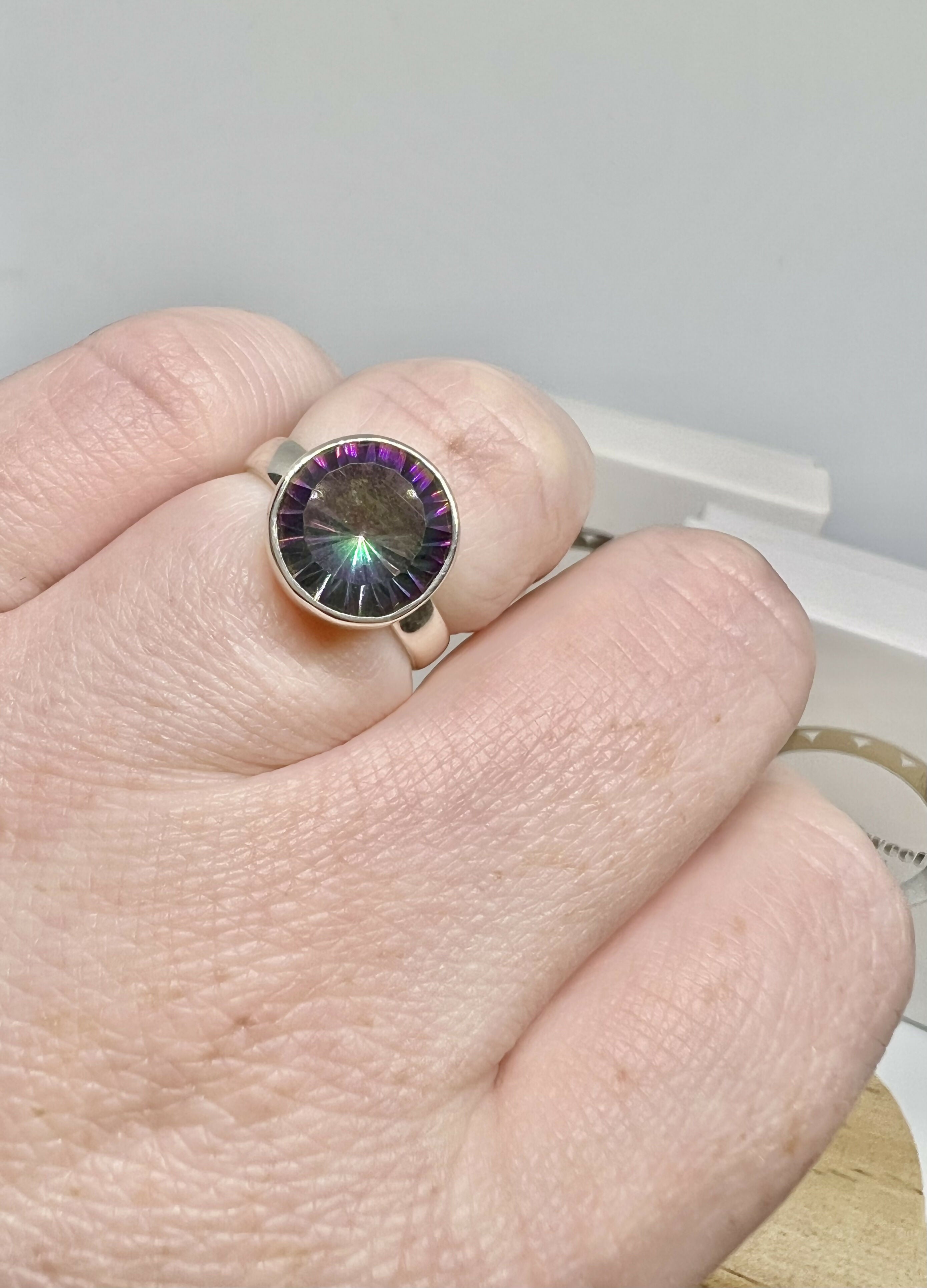 Mystic topaz round ring size M