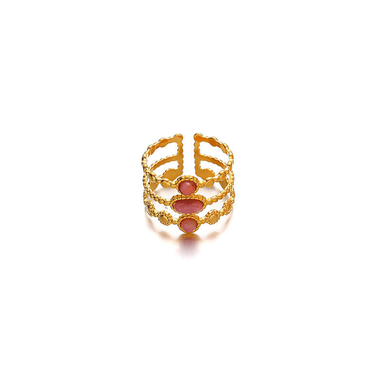 Elegant Triple-Band Pink Tourmaline Adjustable Ring