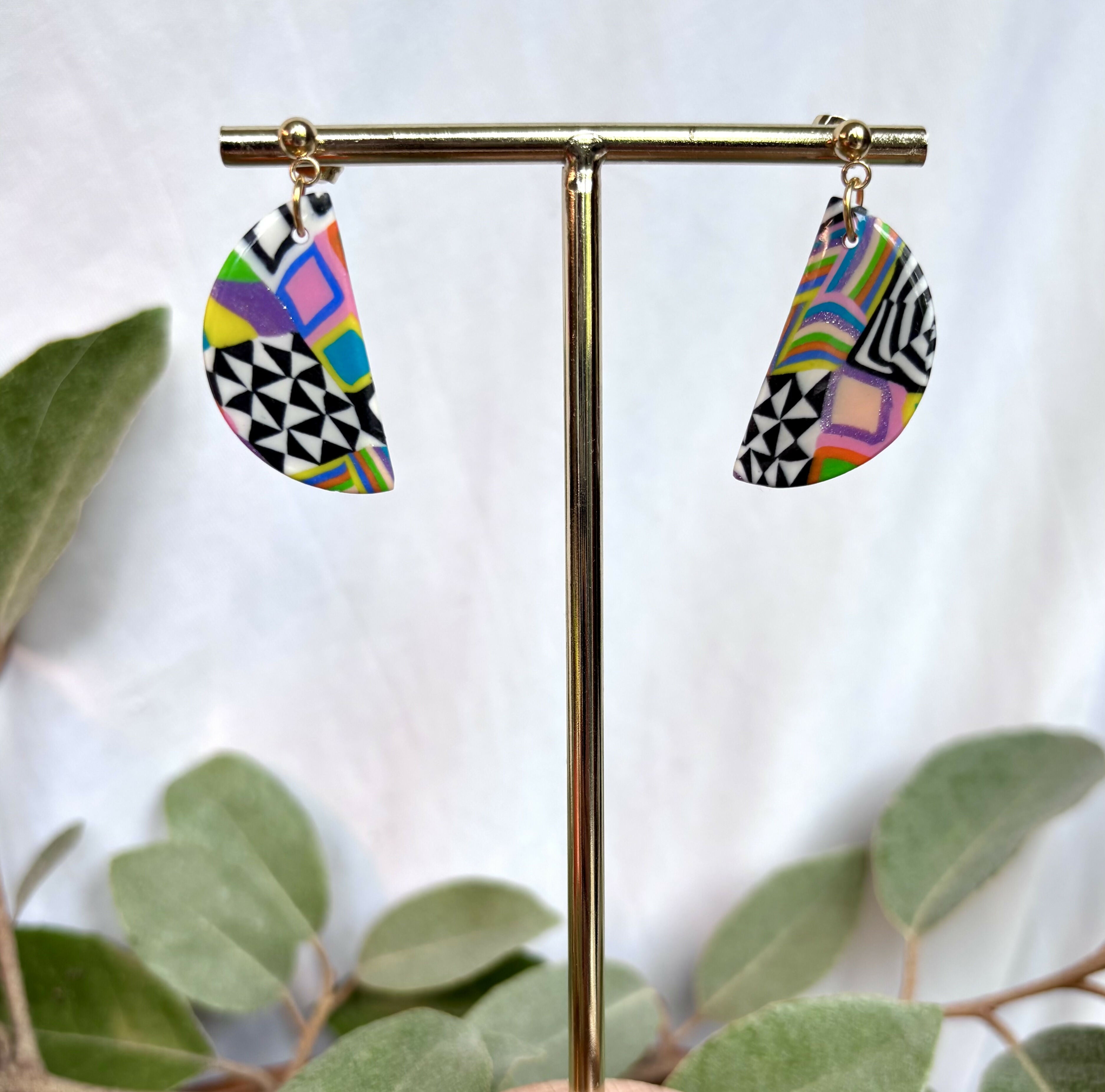 Funky Pattern Collection - Semi Circle Polymer Clay Earrings