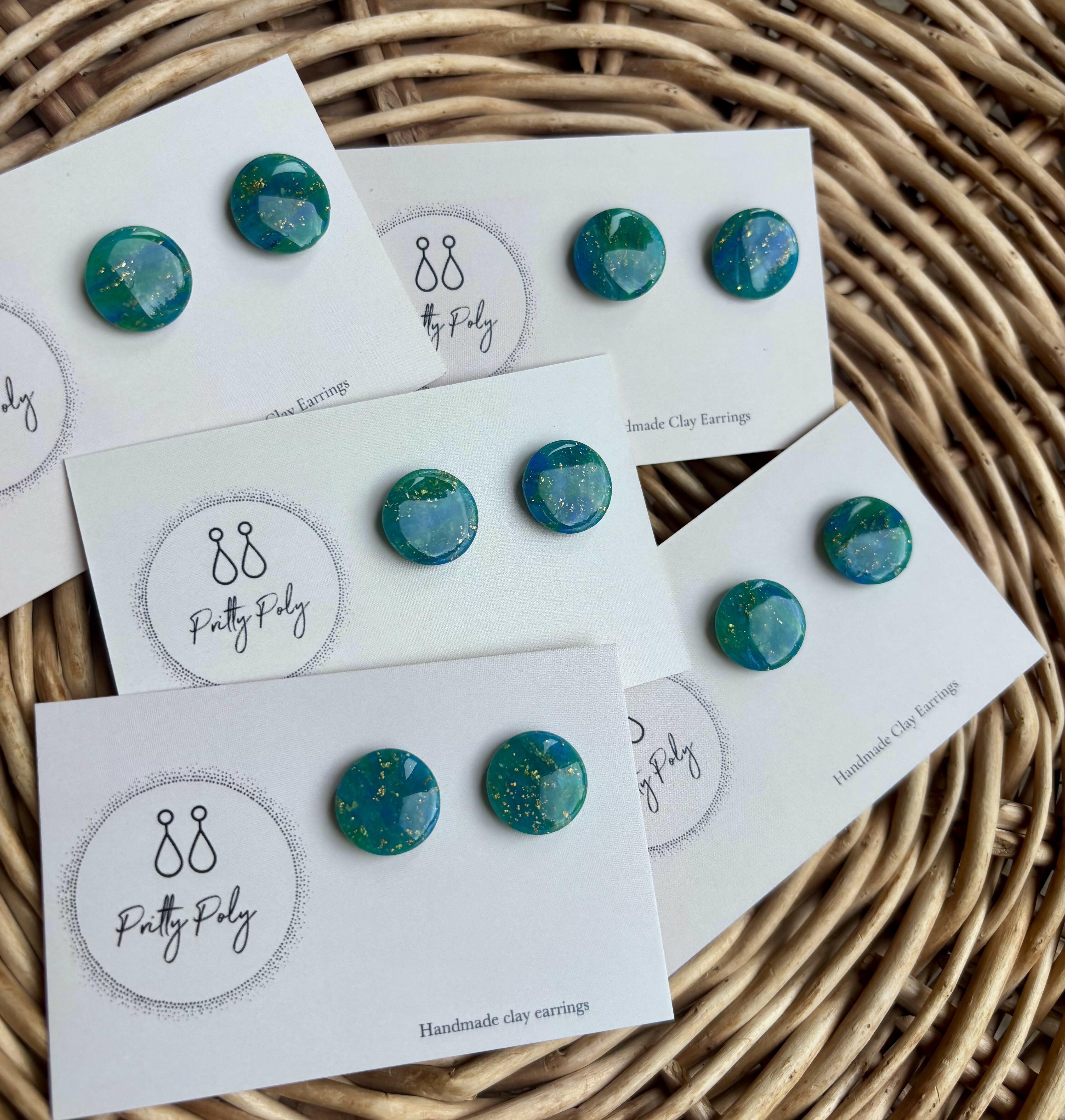 Blue and Gold Fleck Round Polymer Clay Studs