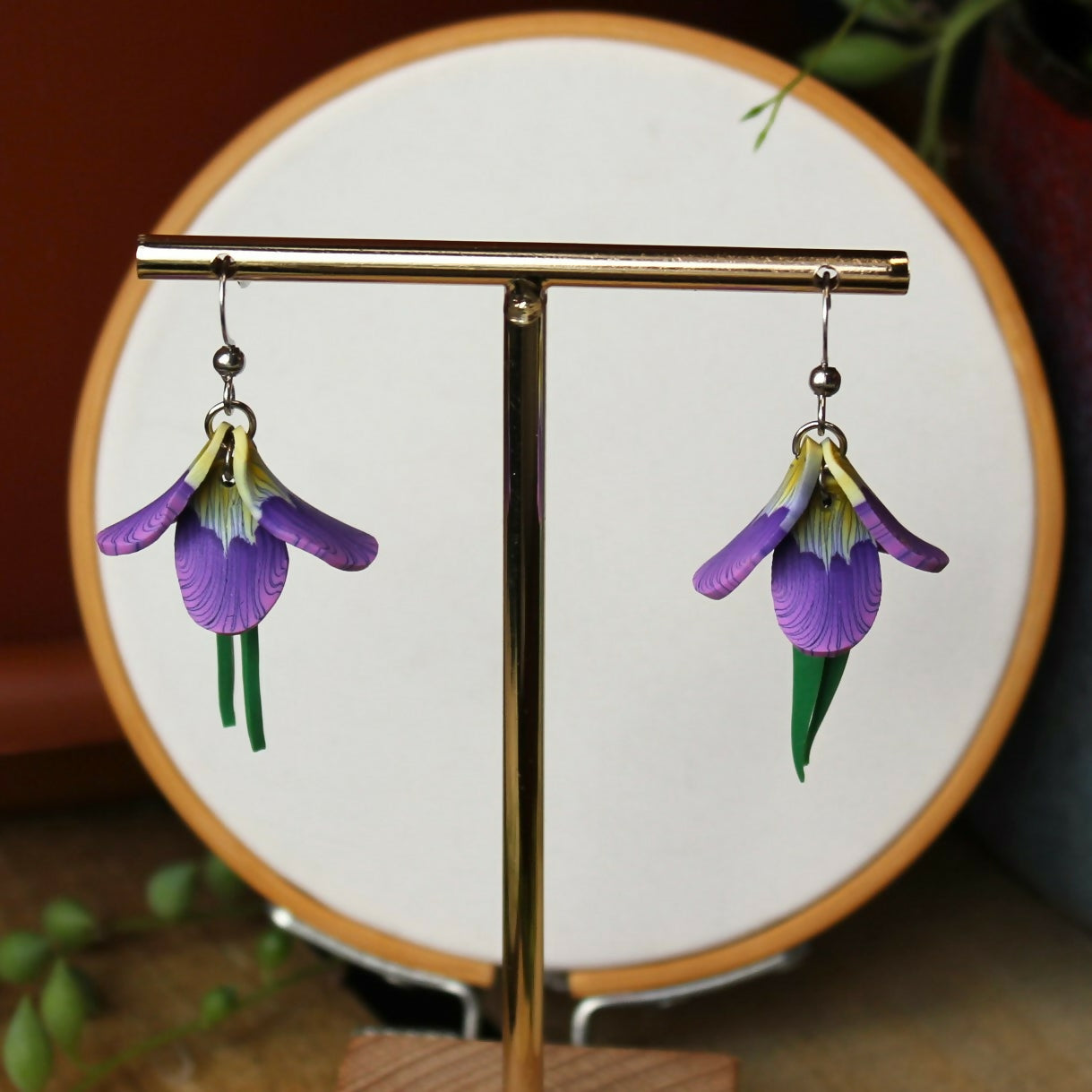 Iris Lavender Bounty Clay Dangle Earrings