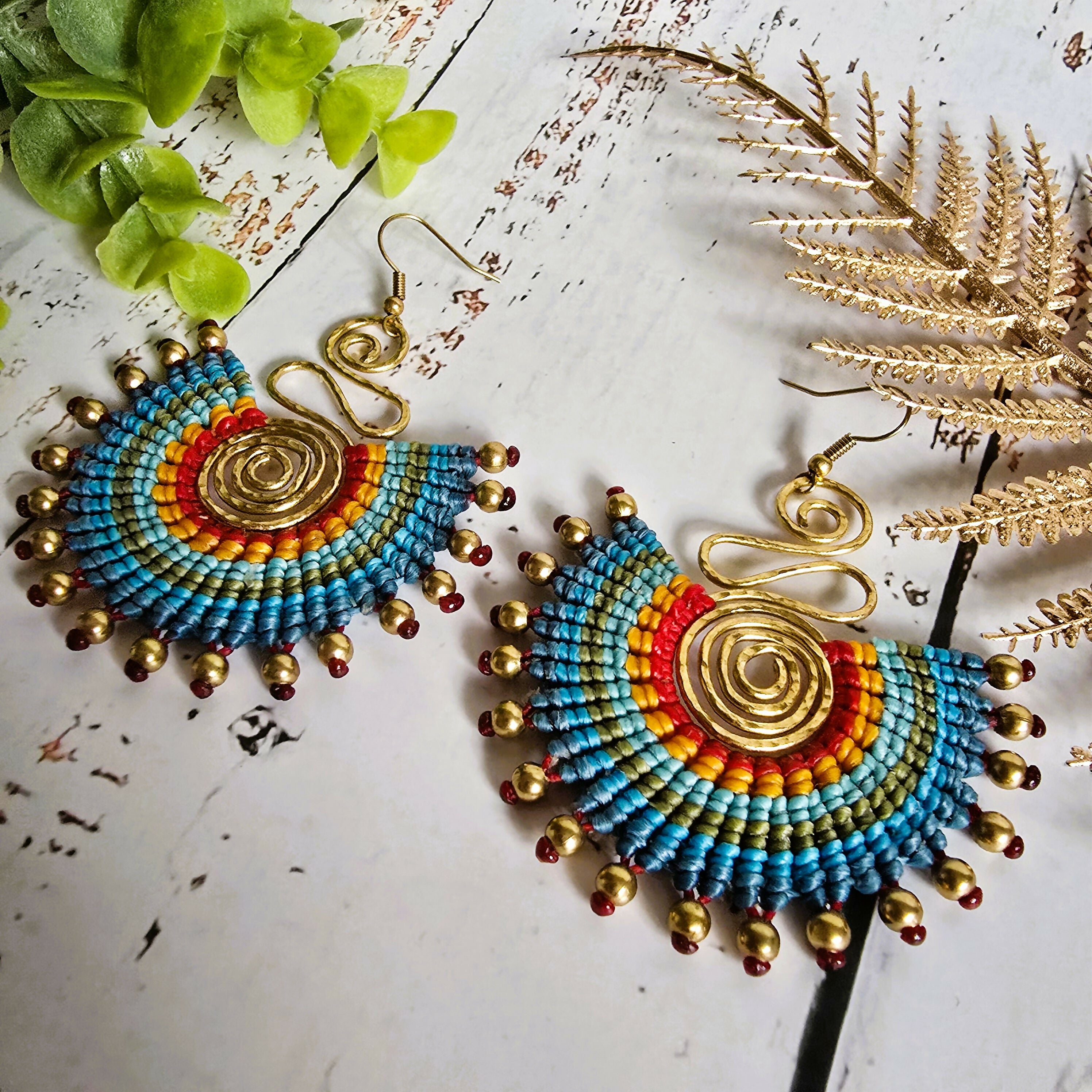 Tropical Blue Macrame Earrings; Boho Colourful Dopamine Colourful Statement Earrings