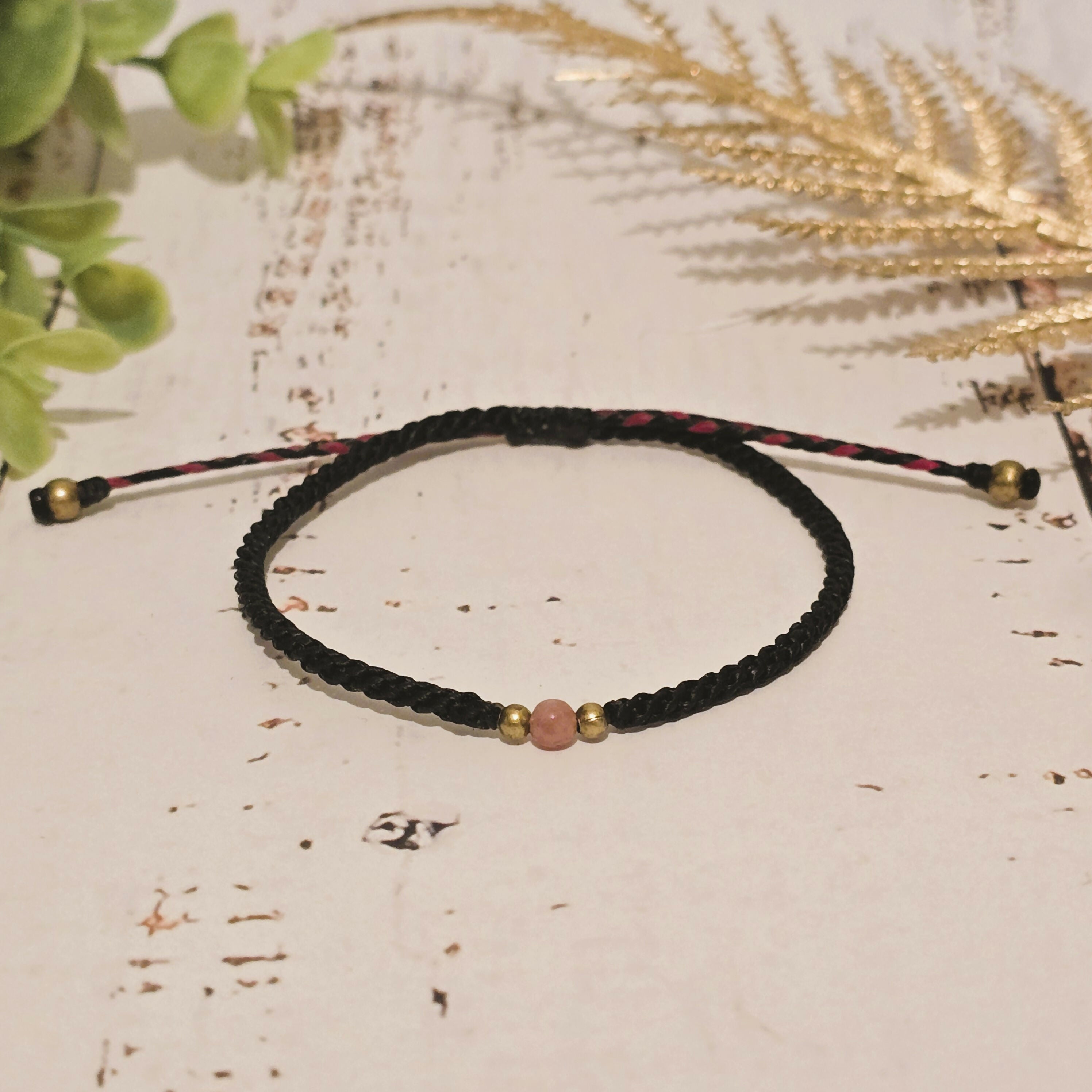 Pink Tourmaline Birthstone Bracelet; Single Crystal Macrame Adjustible October Gift Bracelet