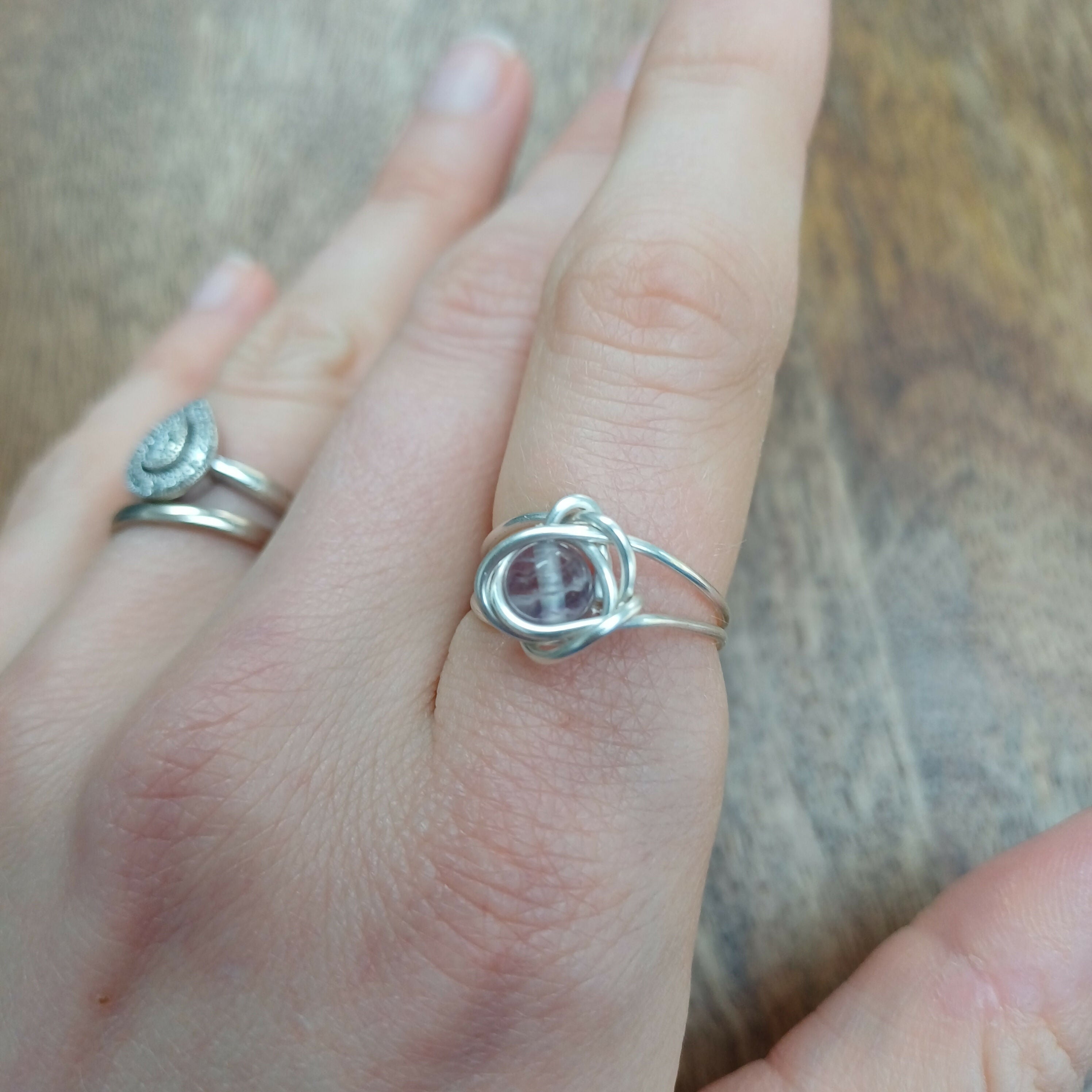 Fluorite Wire Wrapped Adjustable Ring