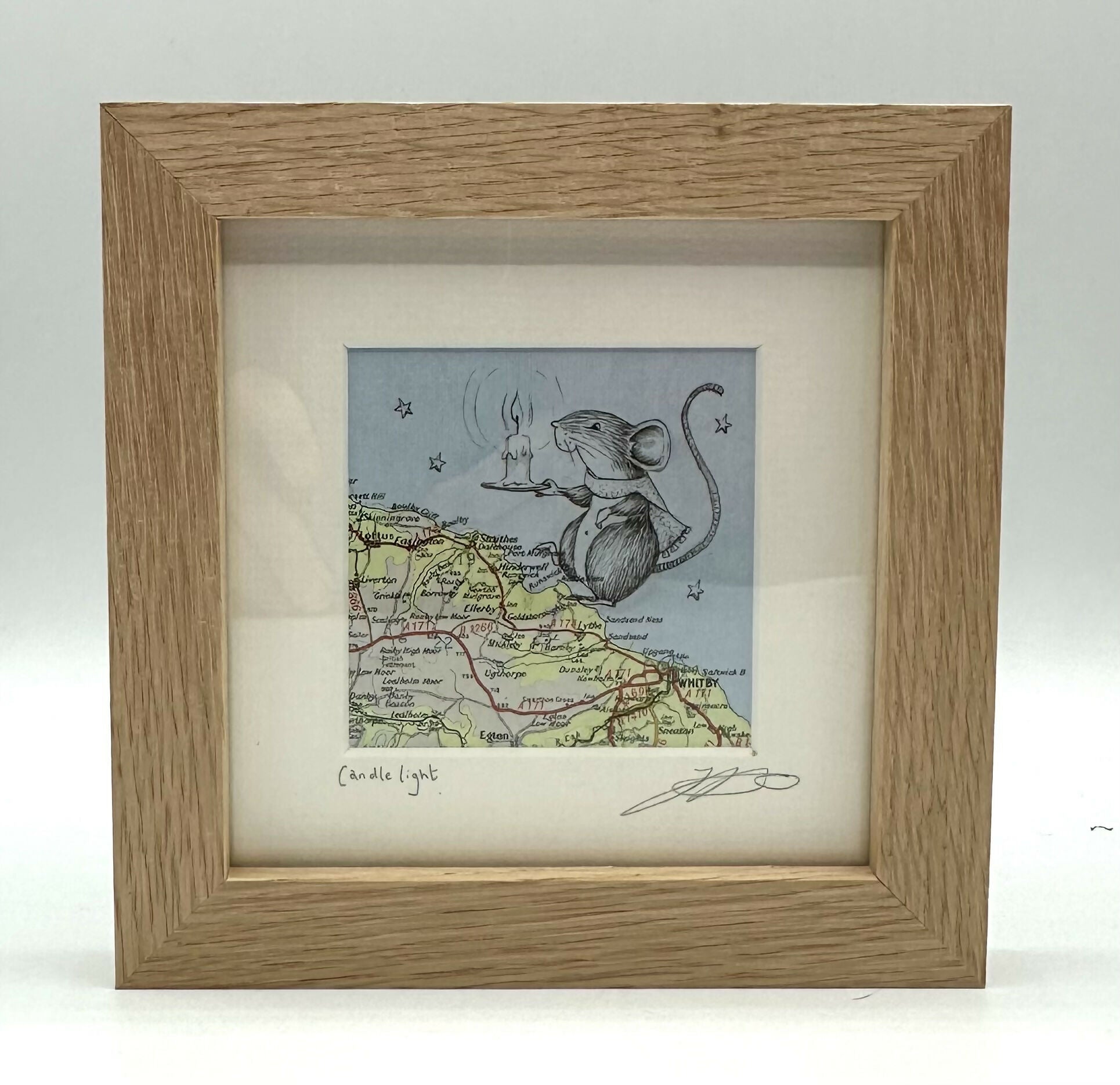 Candle Light - Original Pen Drawing on Vintage Map (WHITBY) by Jenny Davies