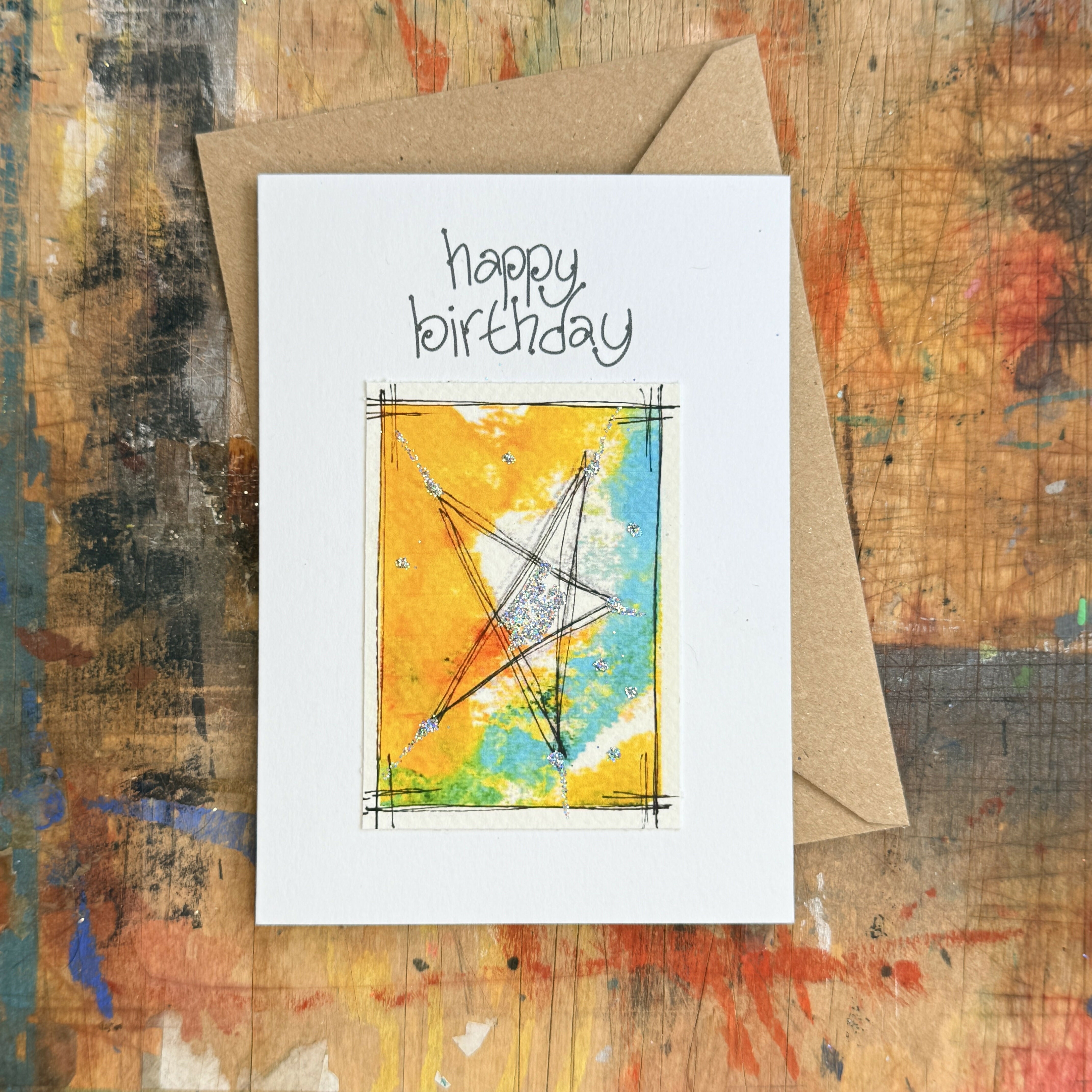 Abstract Sparkle Star Birthday Card in Yellow
