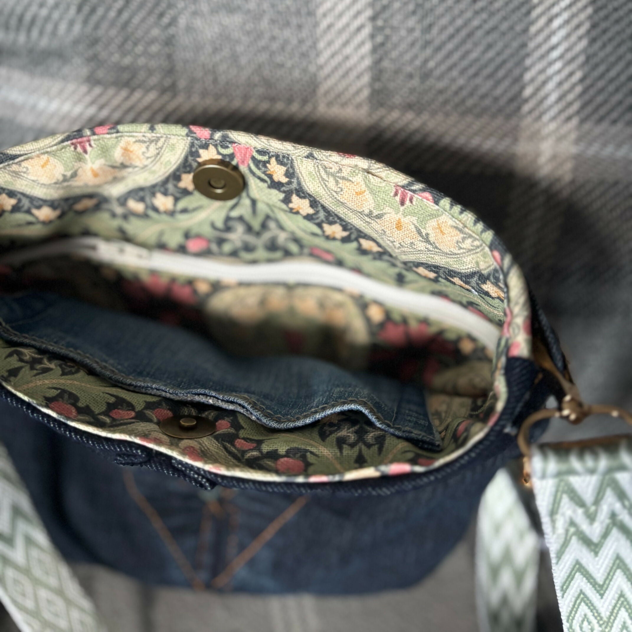 Unique Handcrafted Denim Bag Handbag Made From Upcycled Jeans With Contrast Lining
